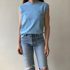 1970s Blank Baby Blue Muscle T-Shirt - Medium Weight