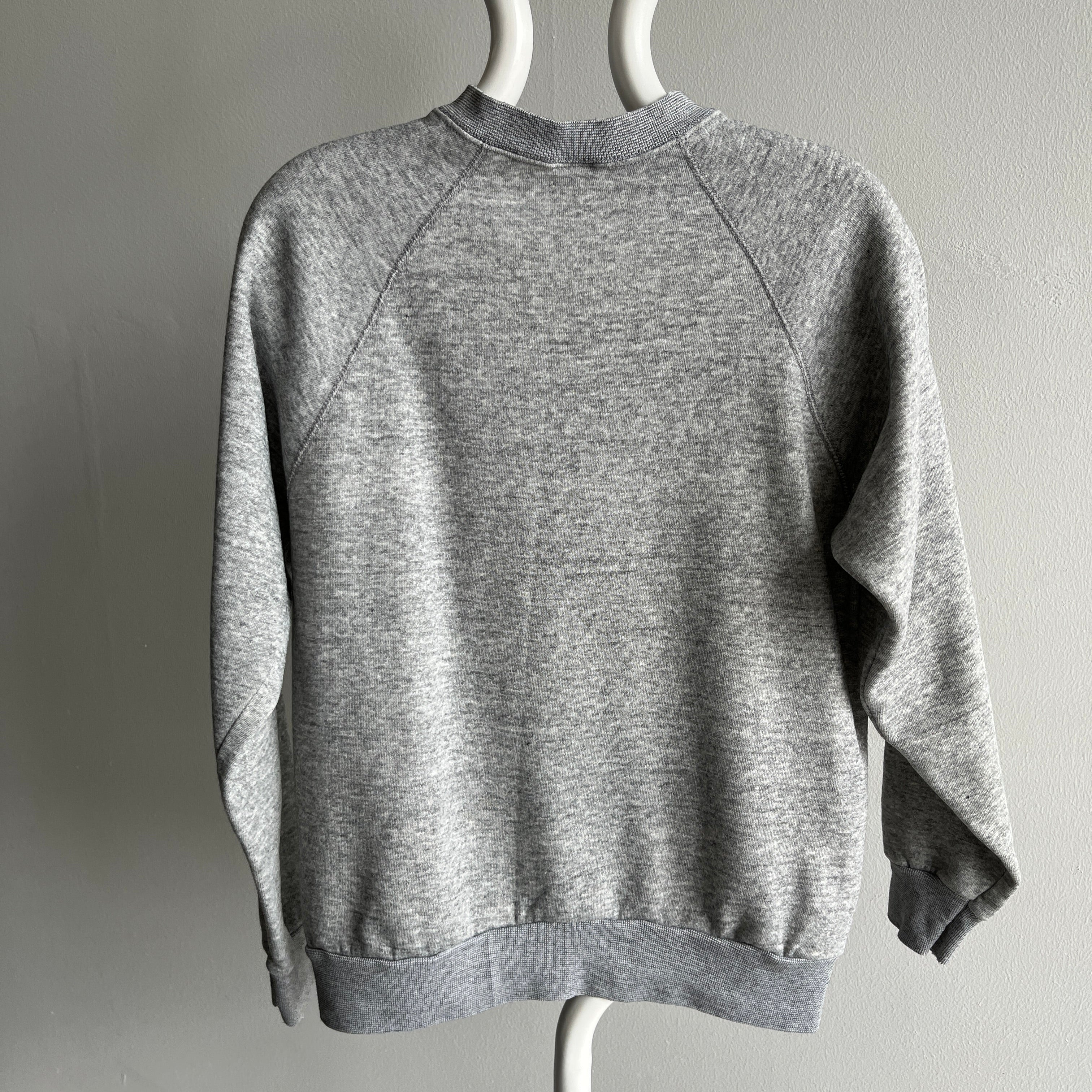 1980s Blank Gray Sweatshirt with a Little Sleeve Mending