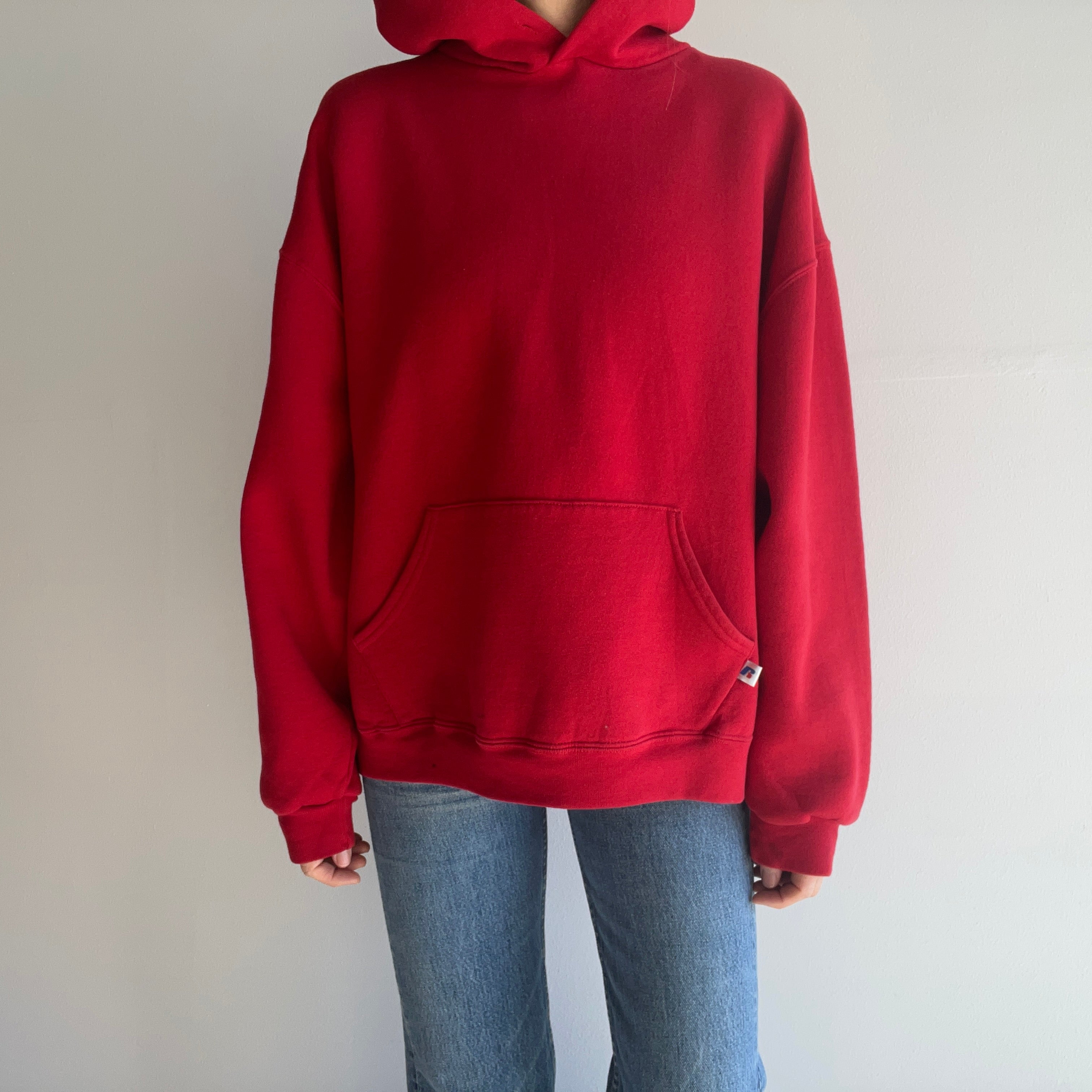 2000 Blank Red Medium Weight Pull Over Hoodie. by Russell