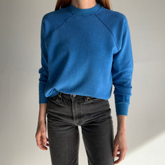 1980s American Fleecewear Soft and Cozy Faded Blue Raglan