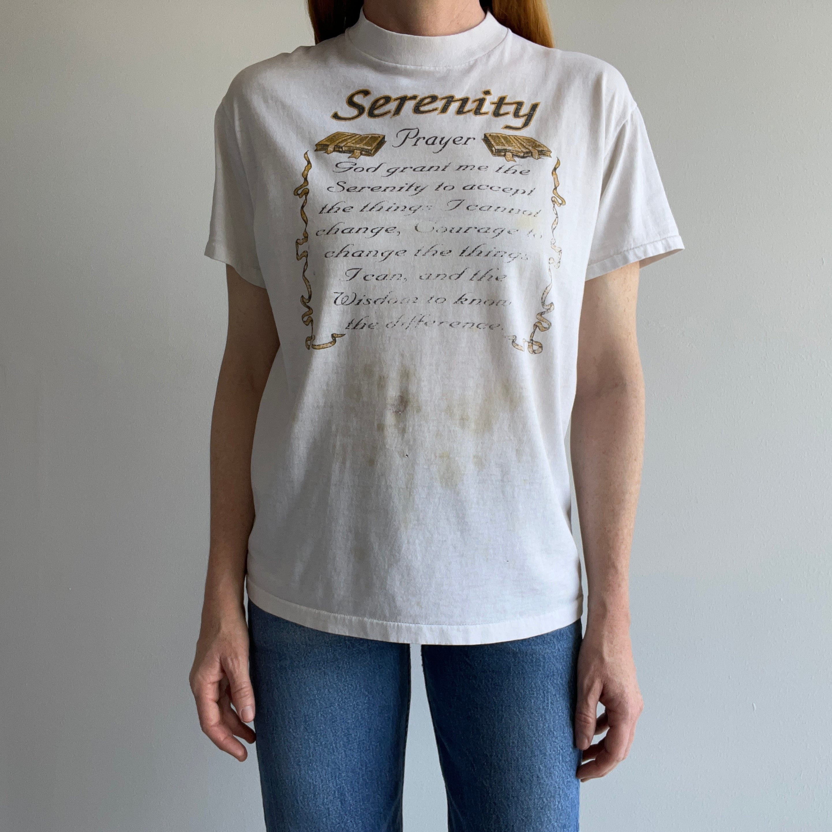 1980/90s Serenity Prayer Super Stained and Thin T-Shirt - !!!!!