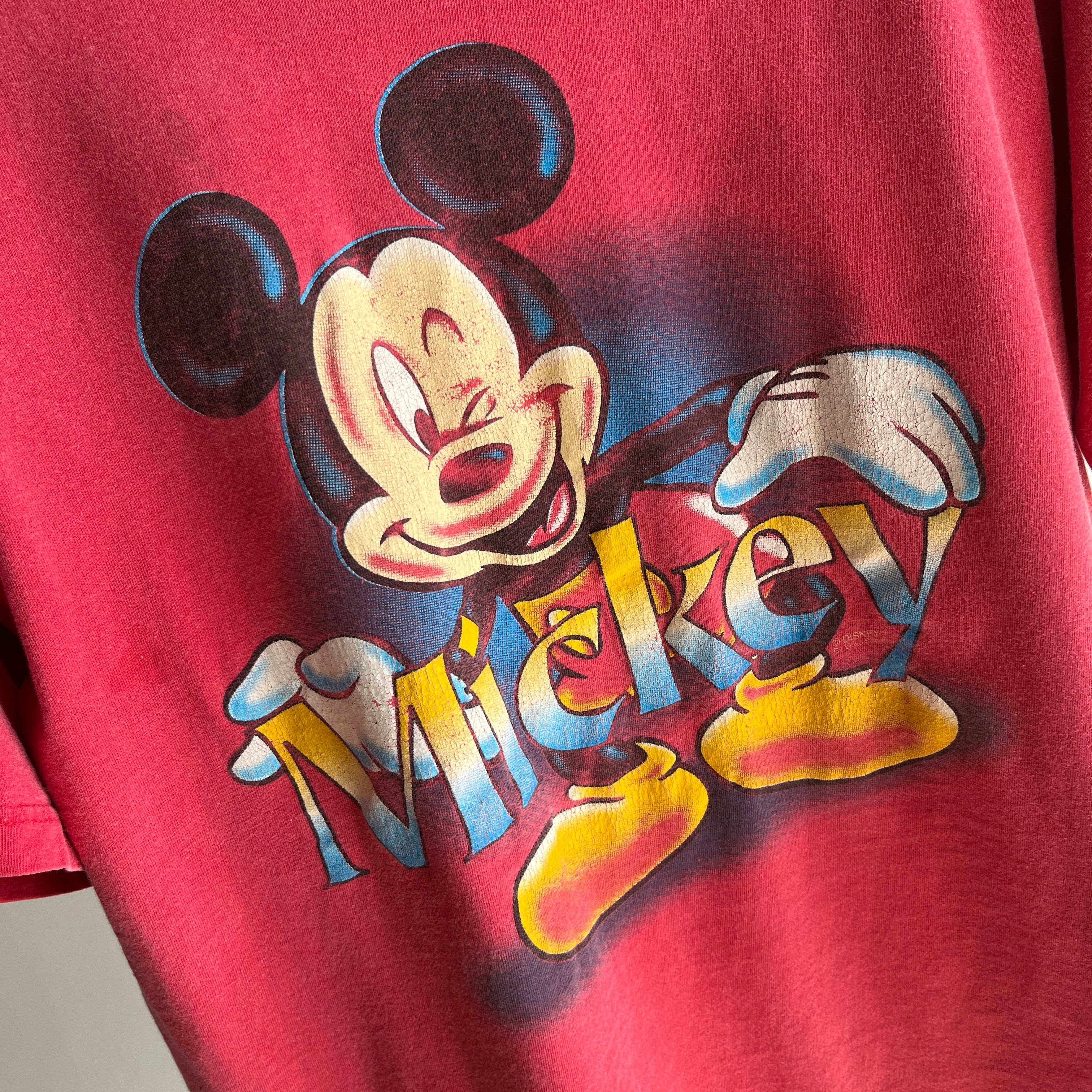 1990/2000s Faded Worn and Ink (?) Paint (?) Stained Mickey T-Shirt