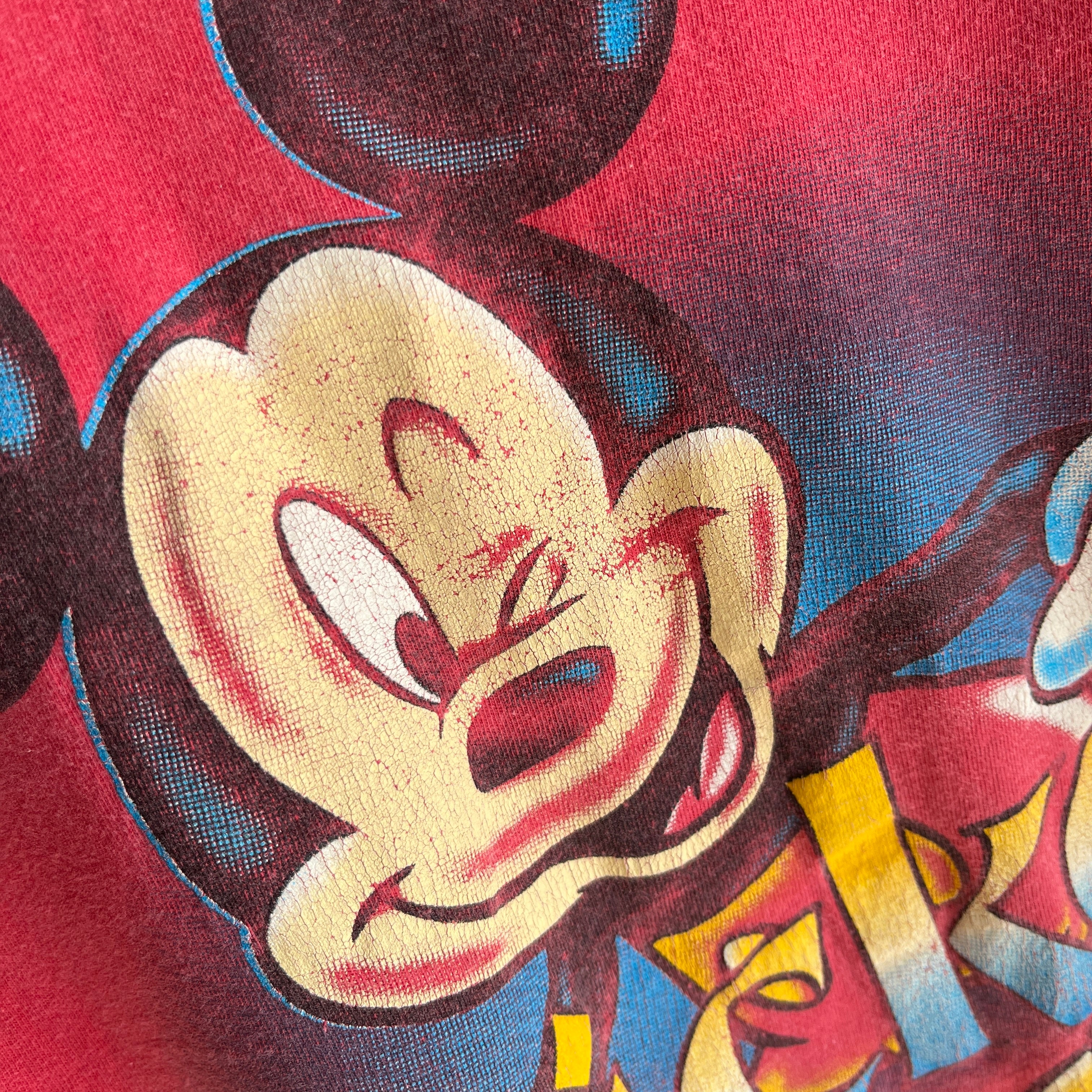 1990/2000s Faded Worn and Ink (?) Paint (?) Stained Mickey T-Shirt