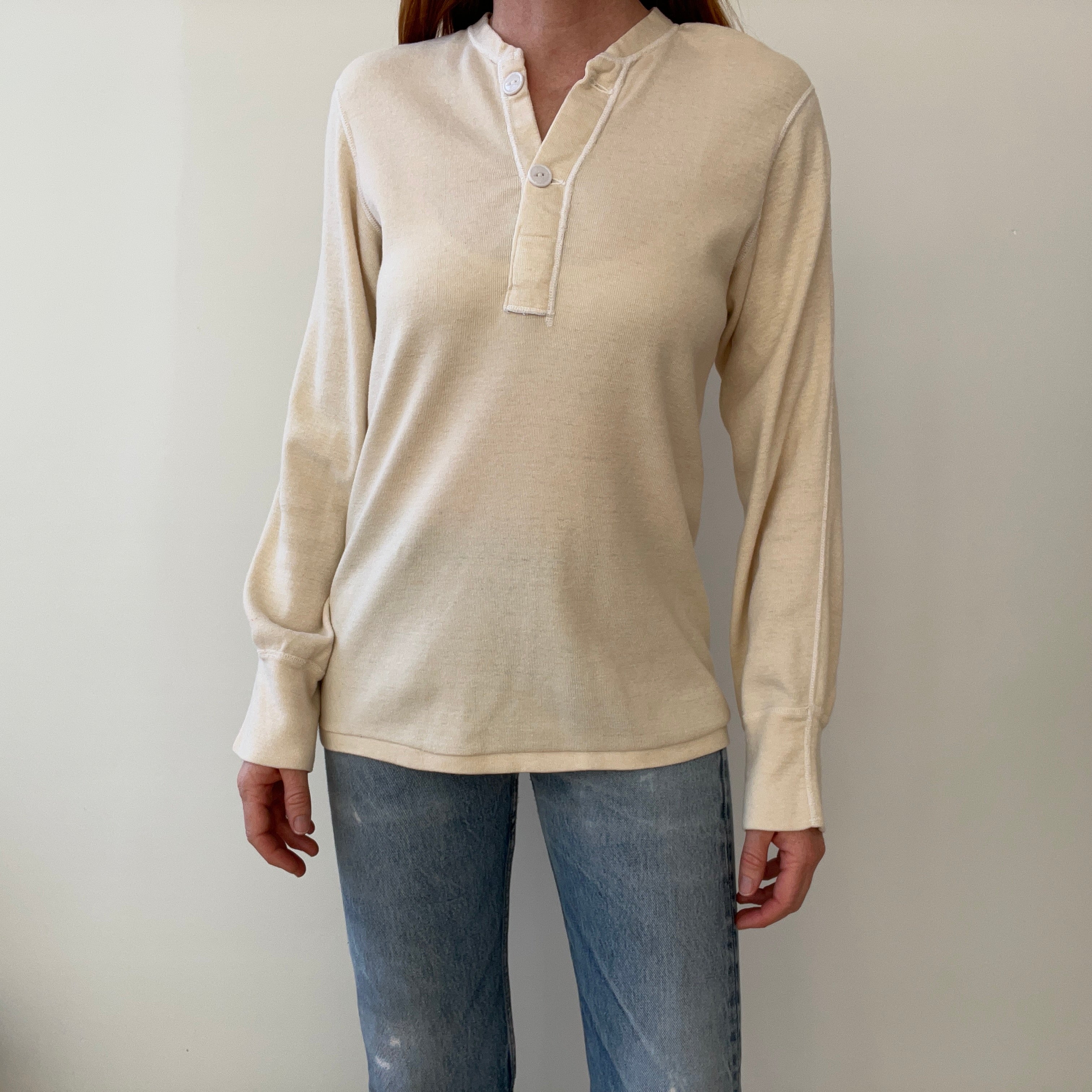 1970s Military Issue Washable Wool Blend Henley Shirt