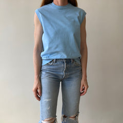 1970s Blank Baby Blue Muscle T-Shirt - Medium Weight