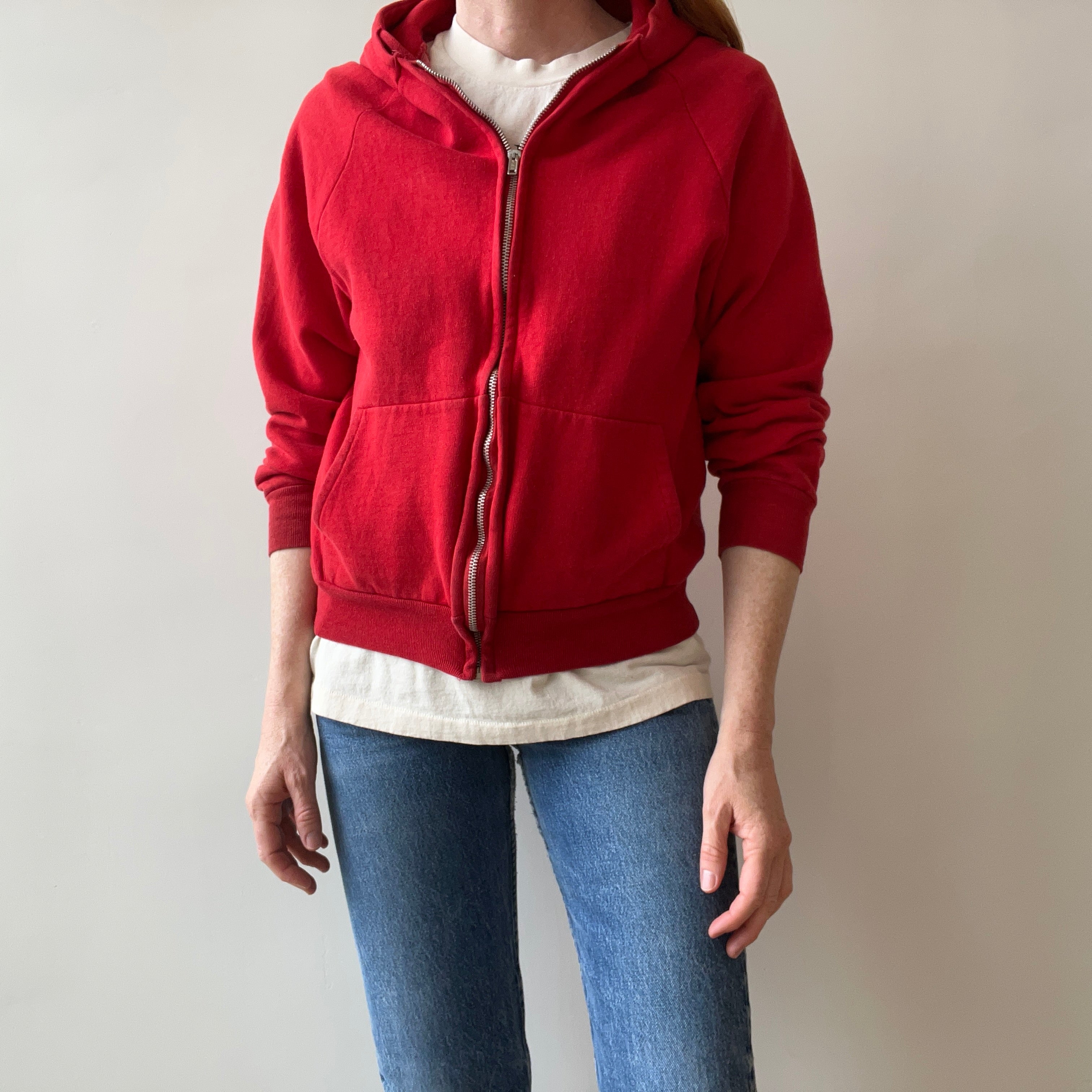 1970s Red Orange Zip Up Hoodie - Swooooon