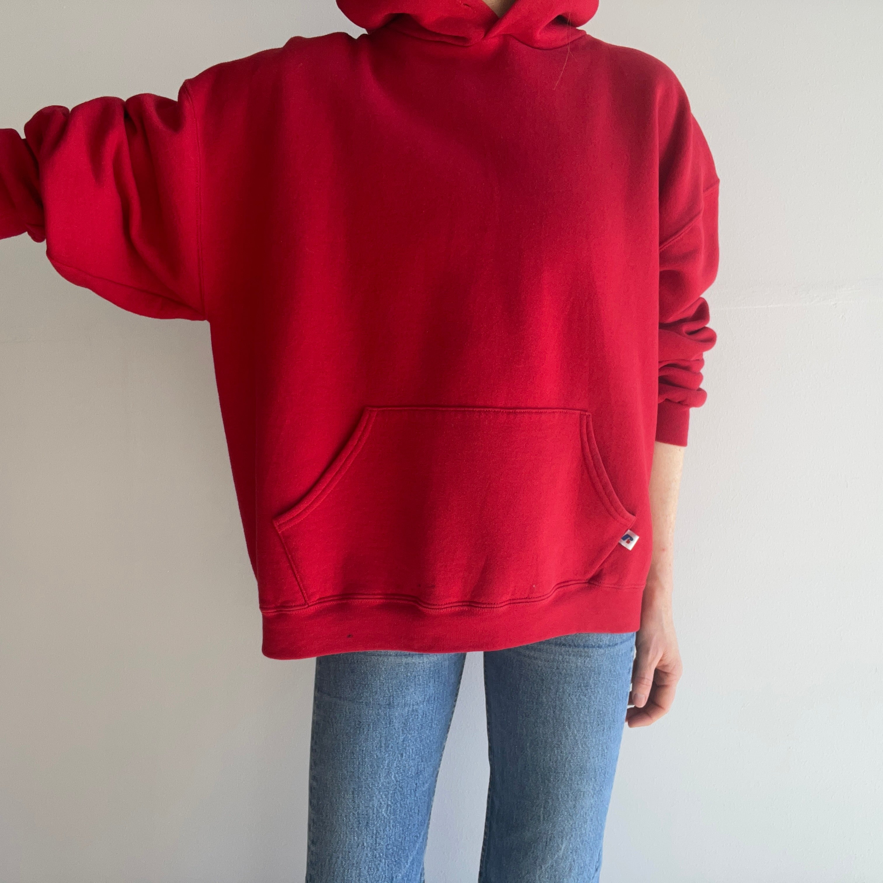 2000 Blank Red Medium Weight Pull Over Hoodie. by Russell