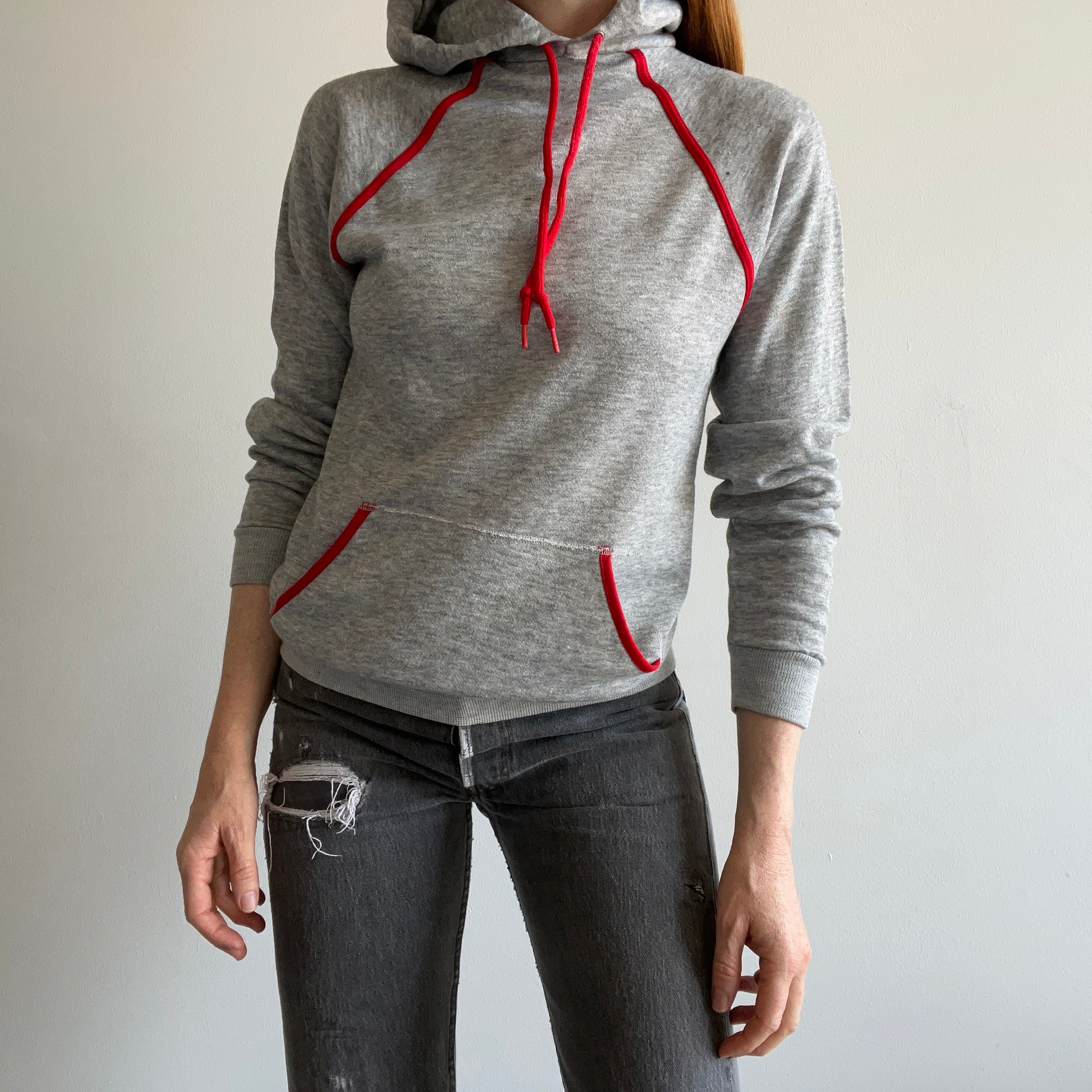 1980s Gray with Red Piping Hoodie