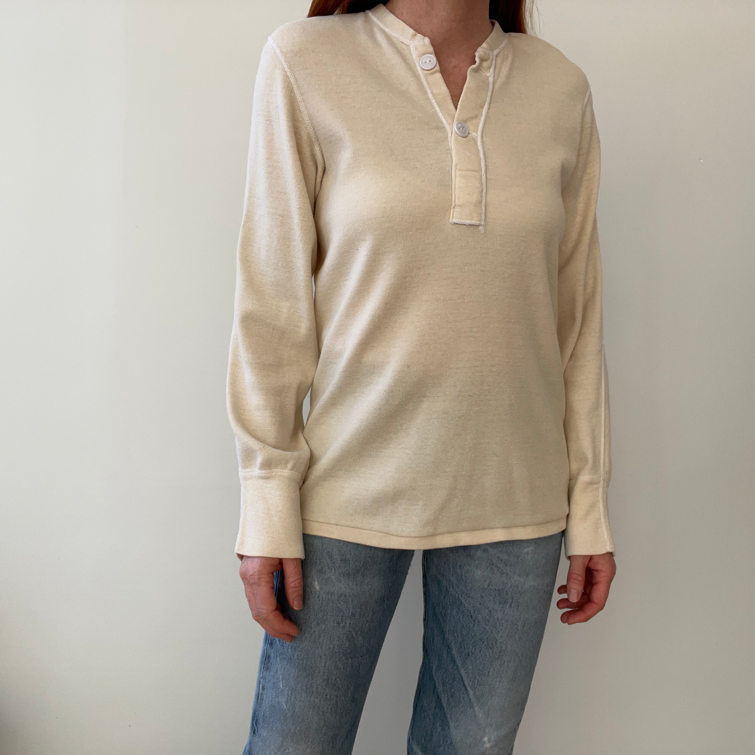 1970s Military Issue Washable Wool Blend Henley Shirt