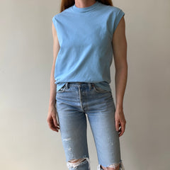 1970s Blank Baby Blue Muscle T-Shirt - Medium Weight