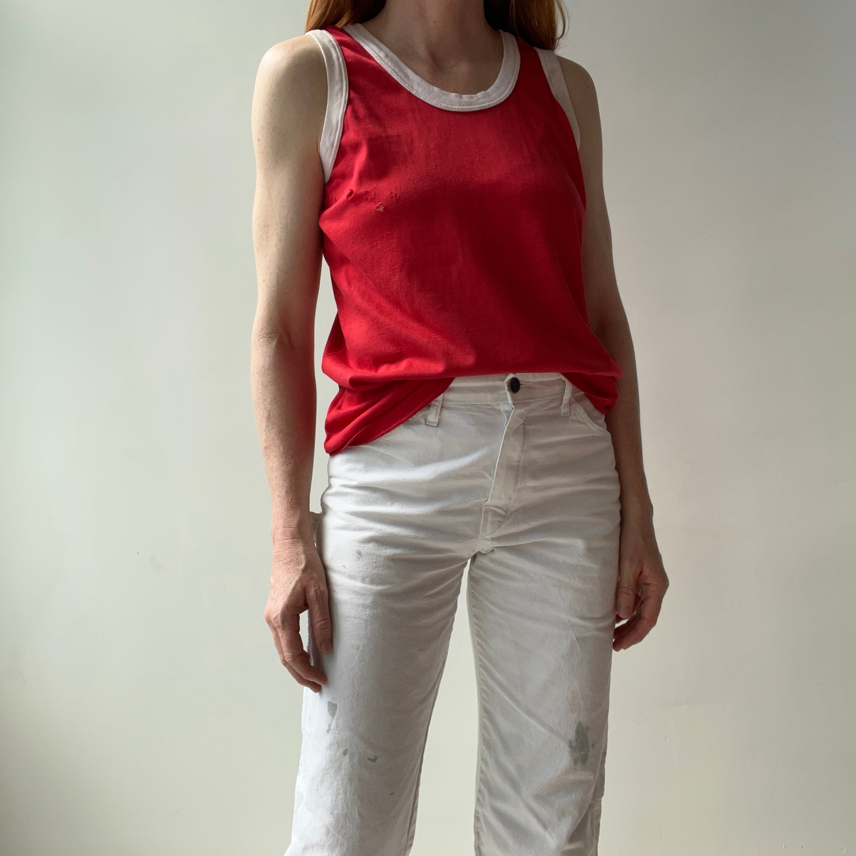 1970s Red and White Tank Top - With Holes