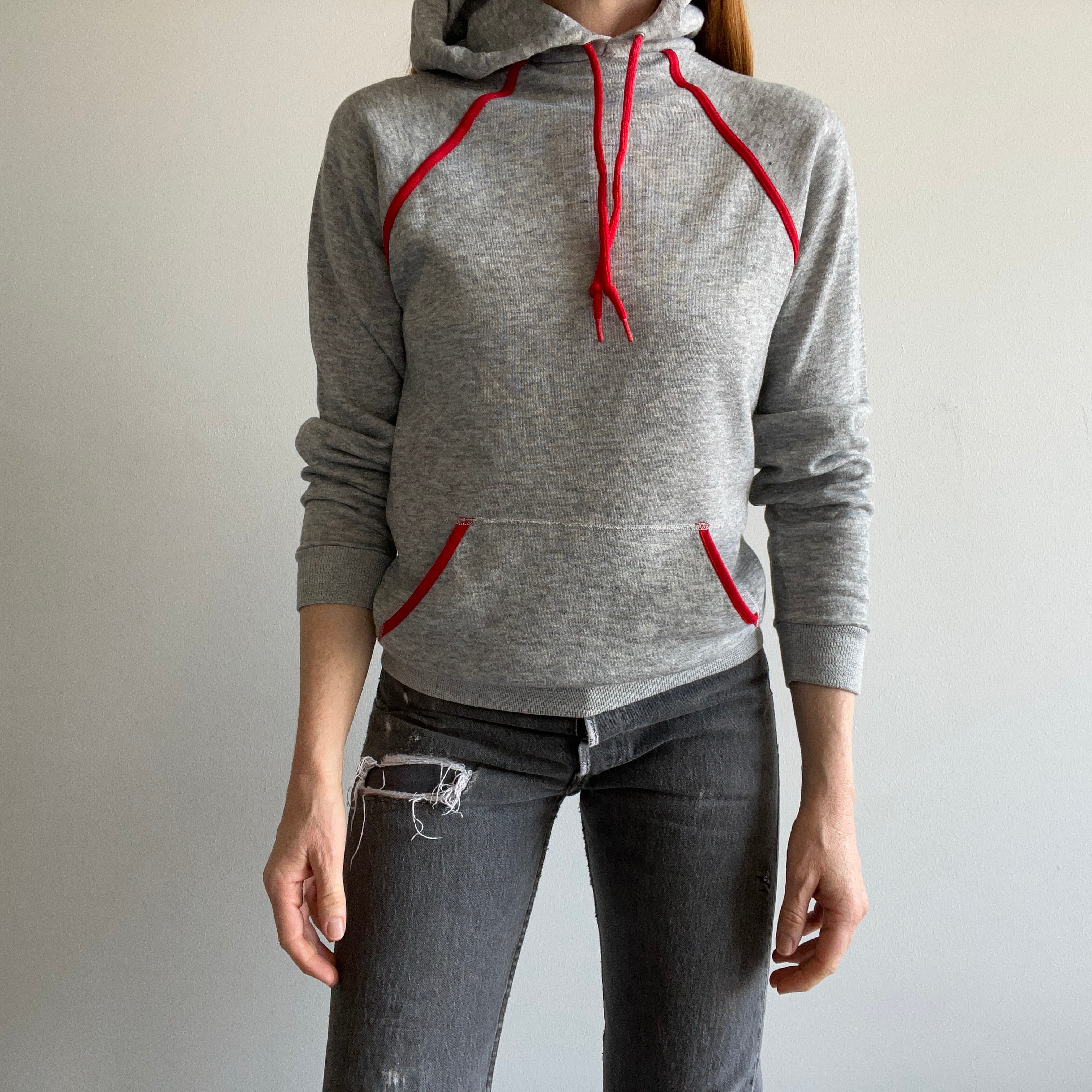 1980s Gray with Red Piping Hoodie