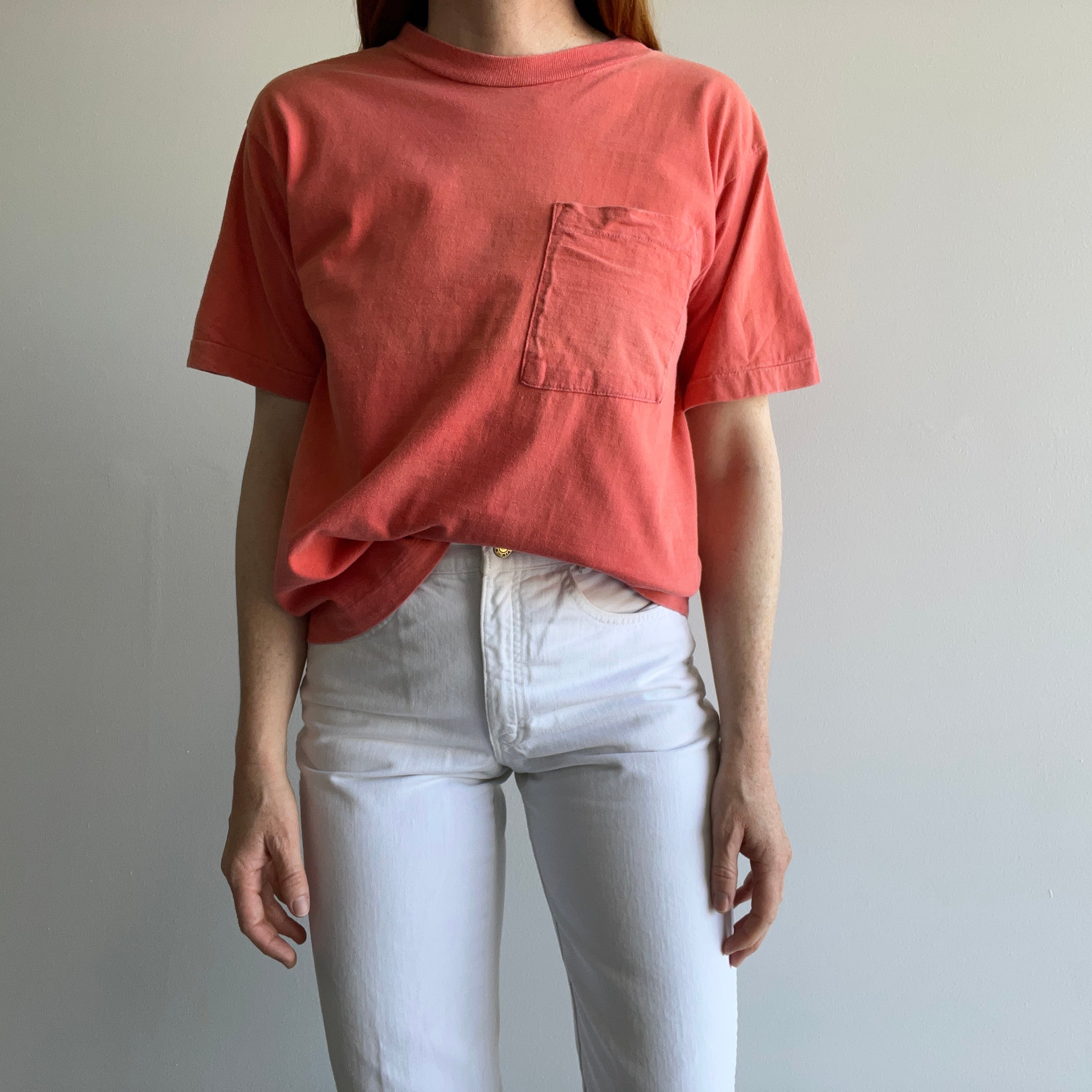 1980s Salmon/Orange Cotton Pocket T-Shirt - Swoon