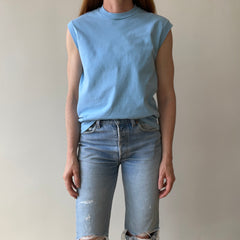 1970s Blank Baby Blue Muscle T-Shirt - Medium Weight