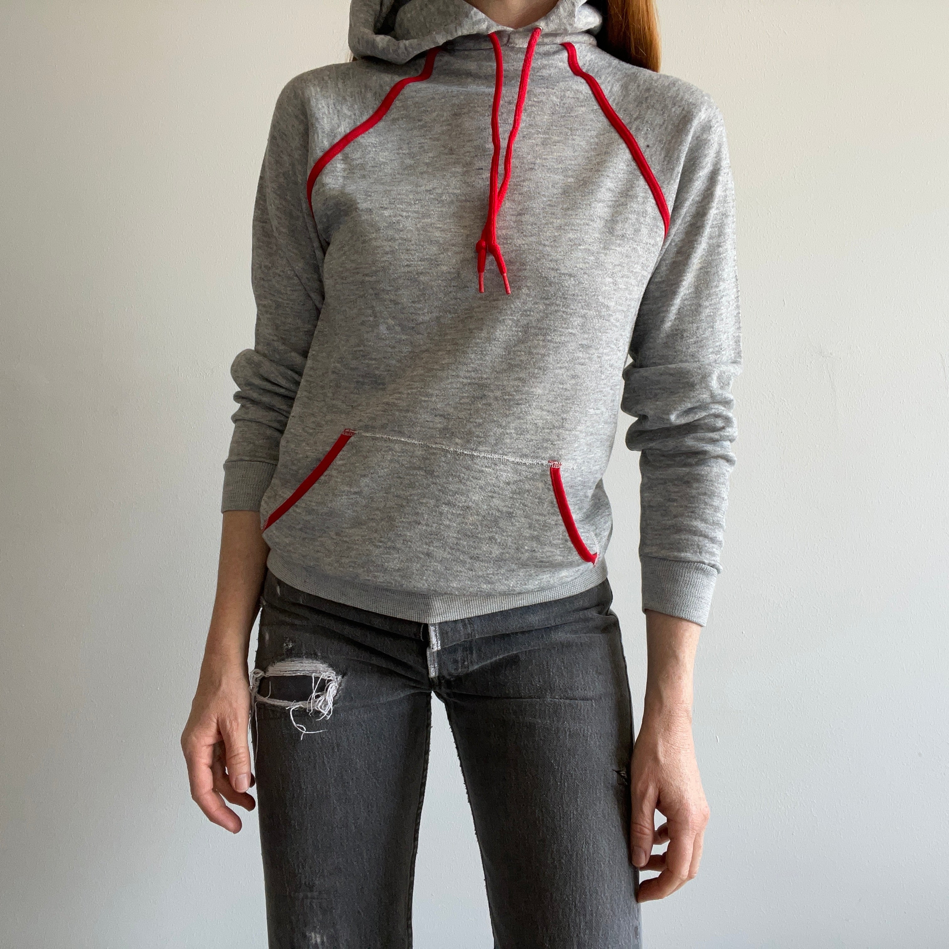 1980s Gray with Red Piping Hoodie