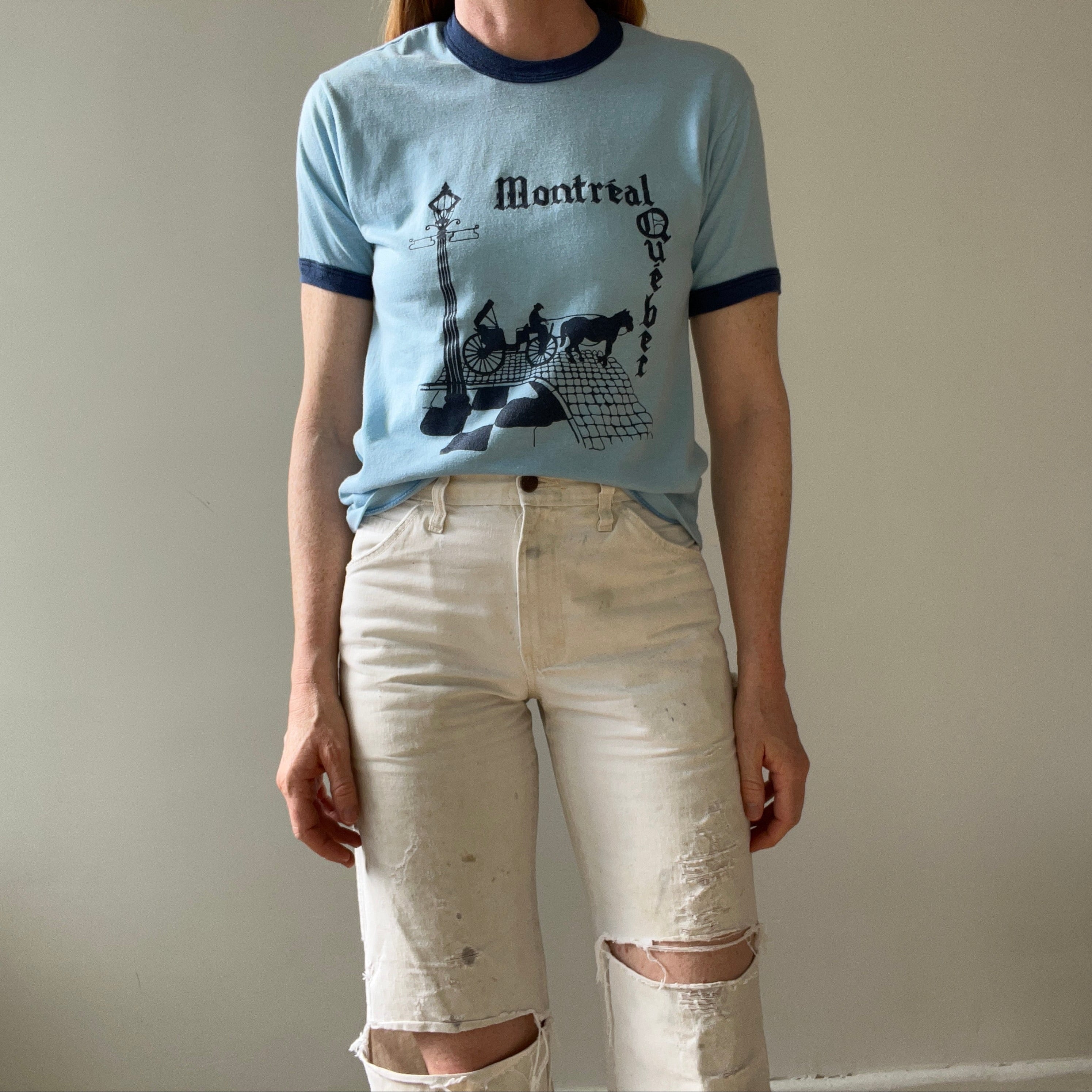 1970s Baby Blue Montreal Quebec Ringer T Shirt
