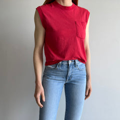 1980s Perfectly Worn Thin and Stained FOTL Faded Red Muscle Tank