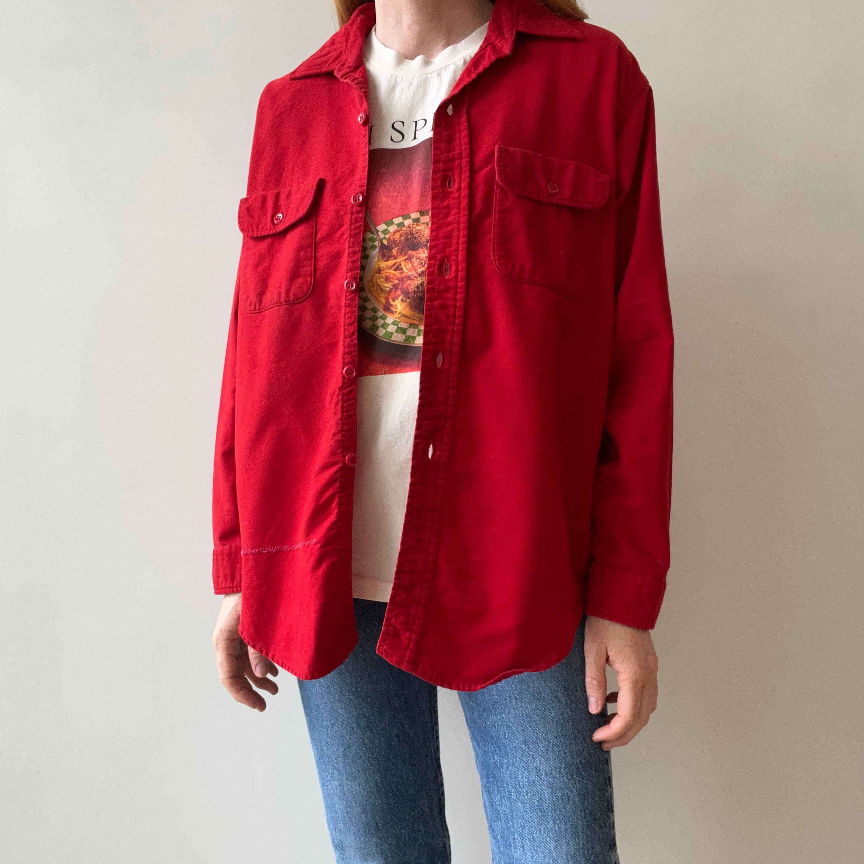 1970s Sears Soft Red Hand Mended Flannel