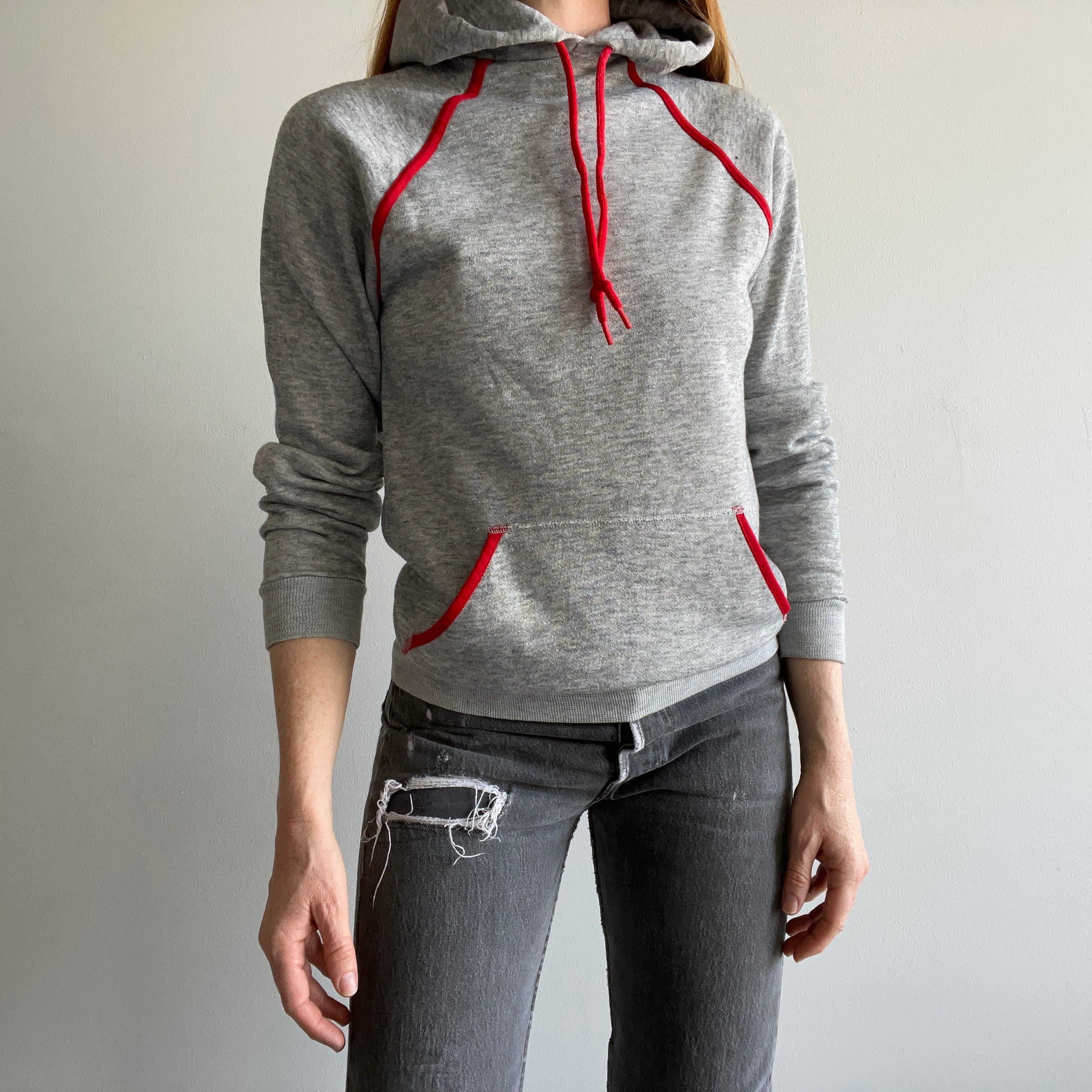 1980s Gray with Red Piping Hoodie