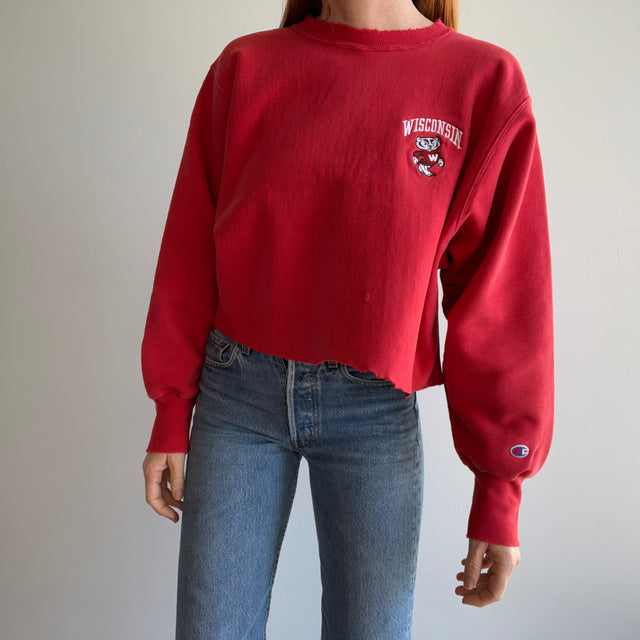 1990s Champion Brand University of Wisconsin Cut and Taken in Reverse Weave Crop