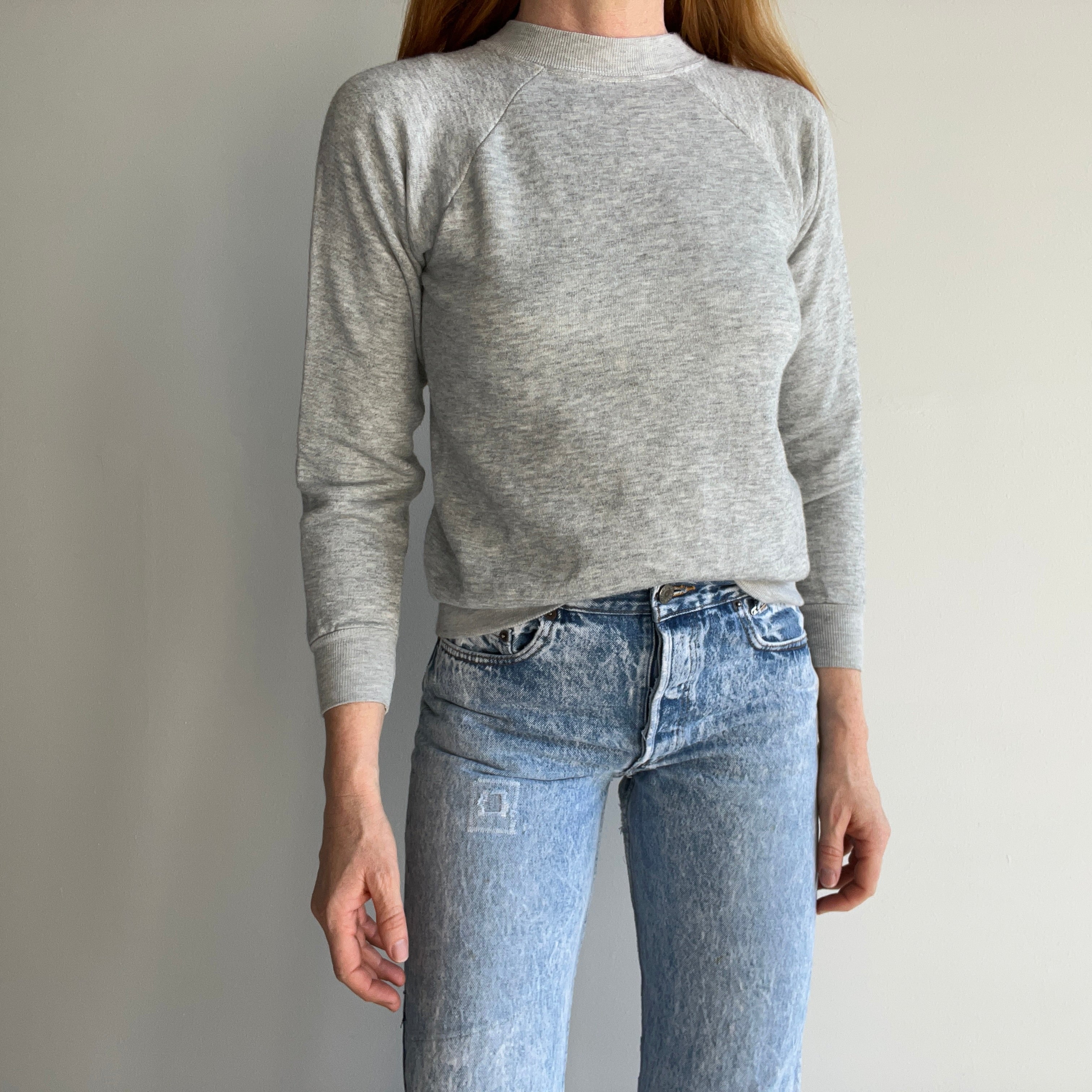 1980s XS Blank Gray Raglan Sweatshirt