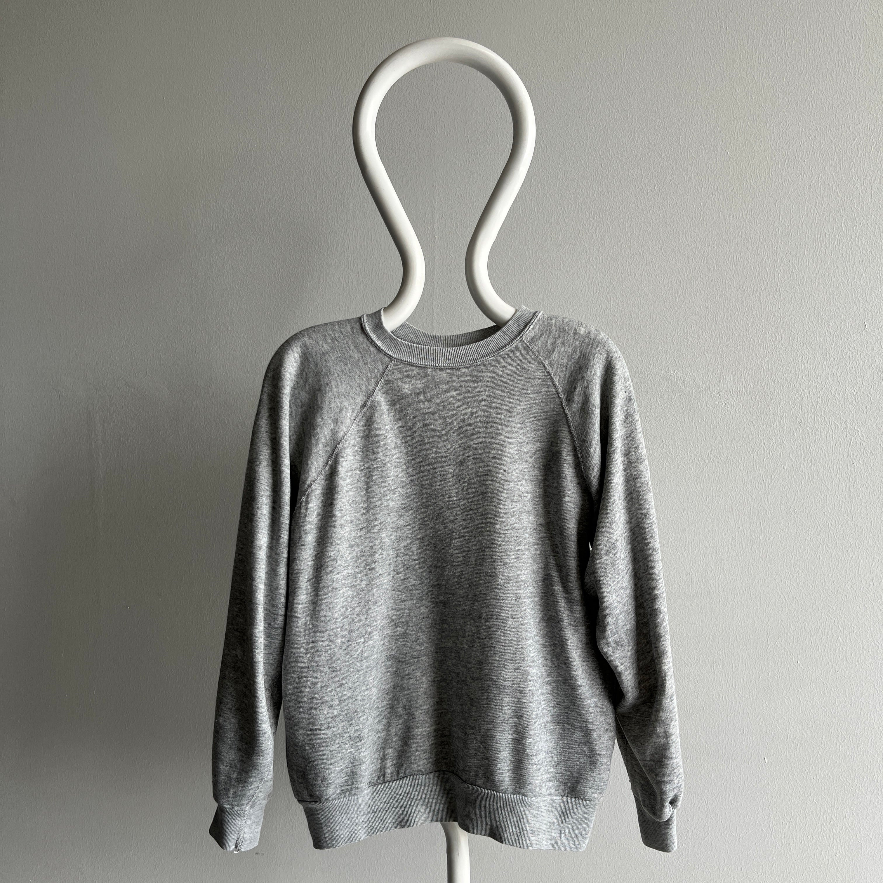 1980s Blank Gray Sweatshirt with Bleach Staining - Swooooon