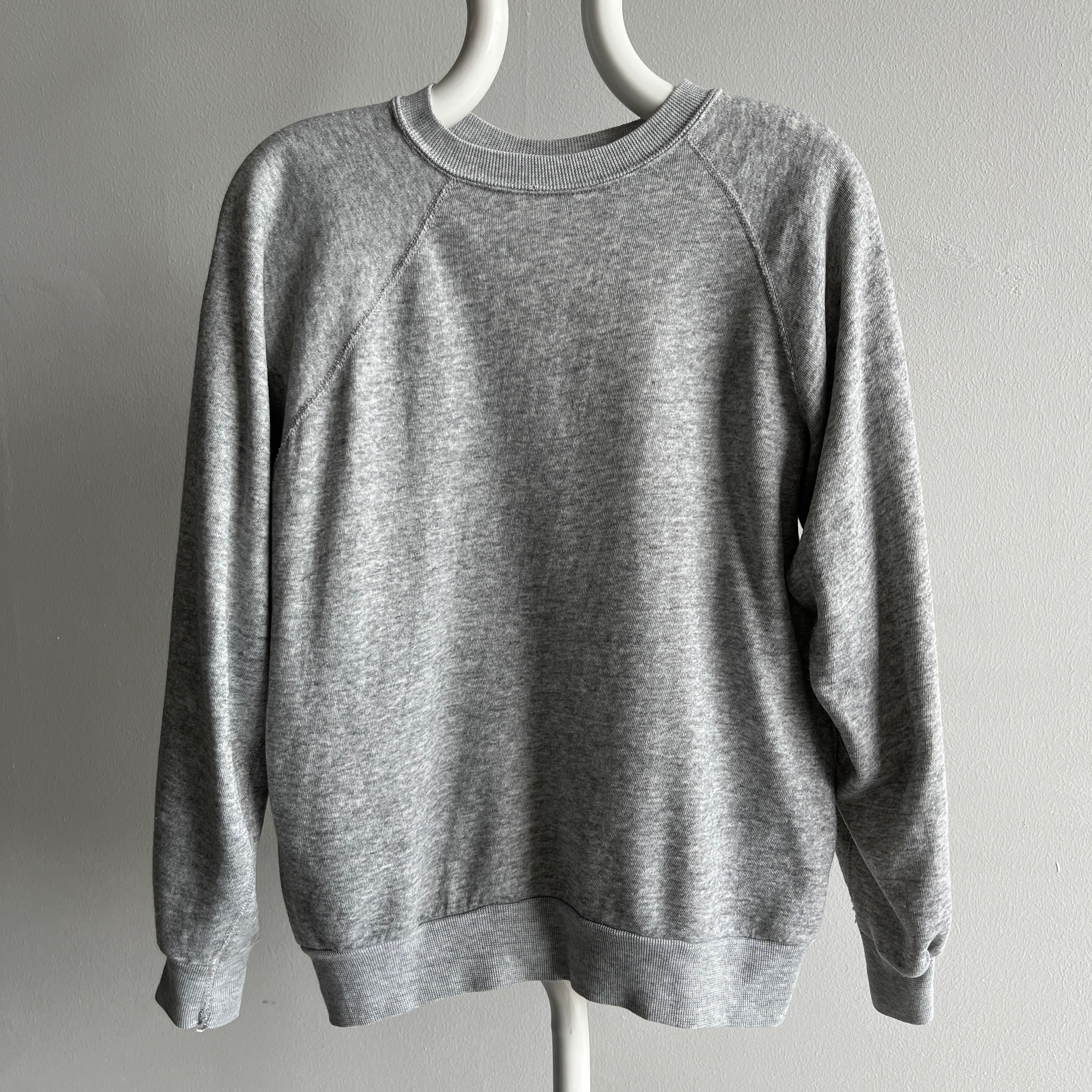 1980s Blank Gray Sweatshirt with Bleach Staining - Swooooon