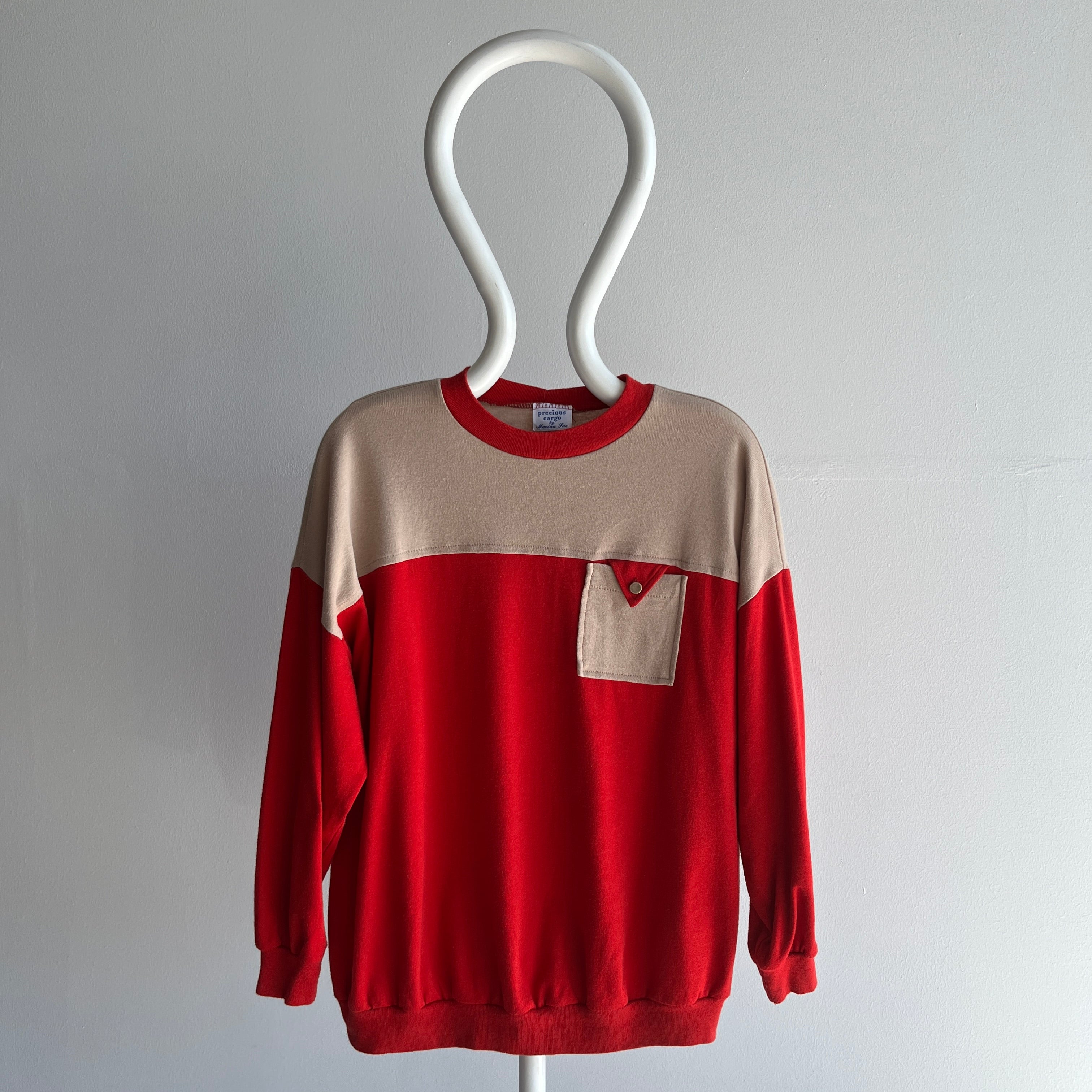 1980s Adorable Color Block Lightweight Sweatshirt/Long Sleeve T-Shirt by 