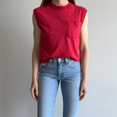 1980s Perfectly Worn Thin and Stained FOTL Faded Red Muscle Tank