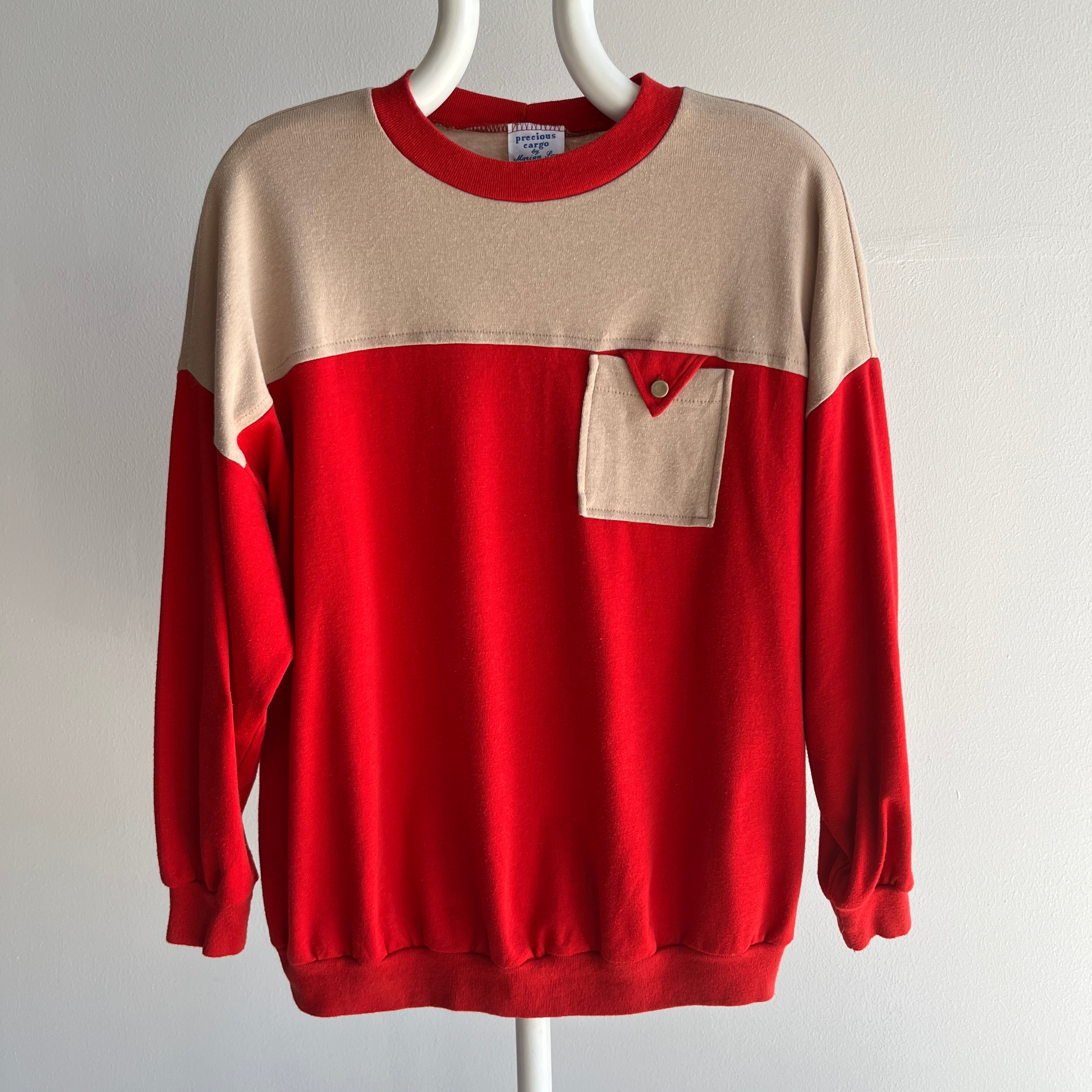 1980s Adorable Color Block Lightweight Sweatshirt/Long Sleeve T-Shirt by 