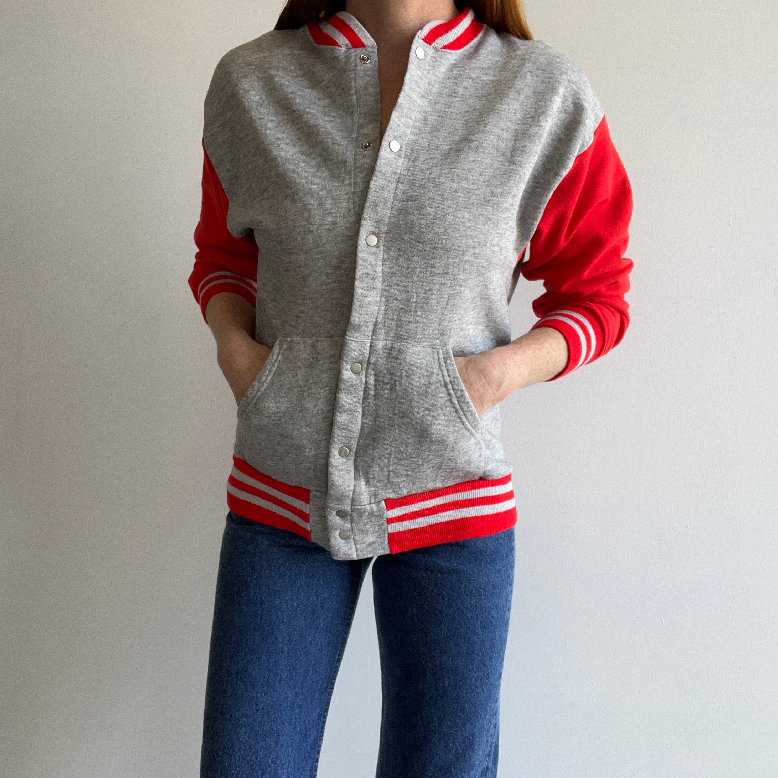 1980s Two Tone Baseball Sweatshirt with Snaps