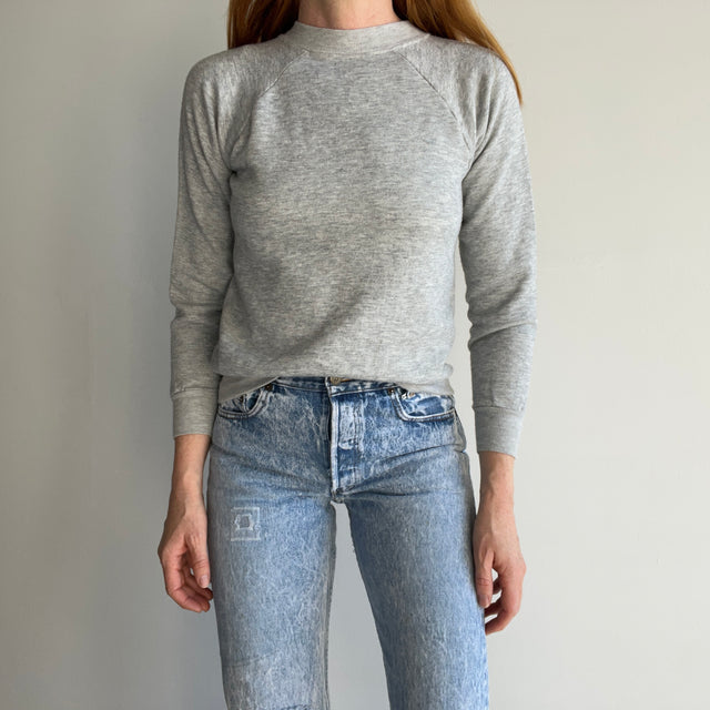 1980s XS Blank Gray Raglan Sweatshirt