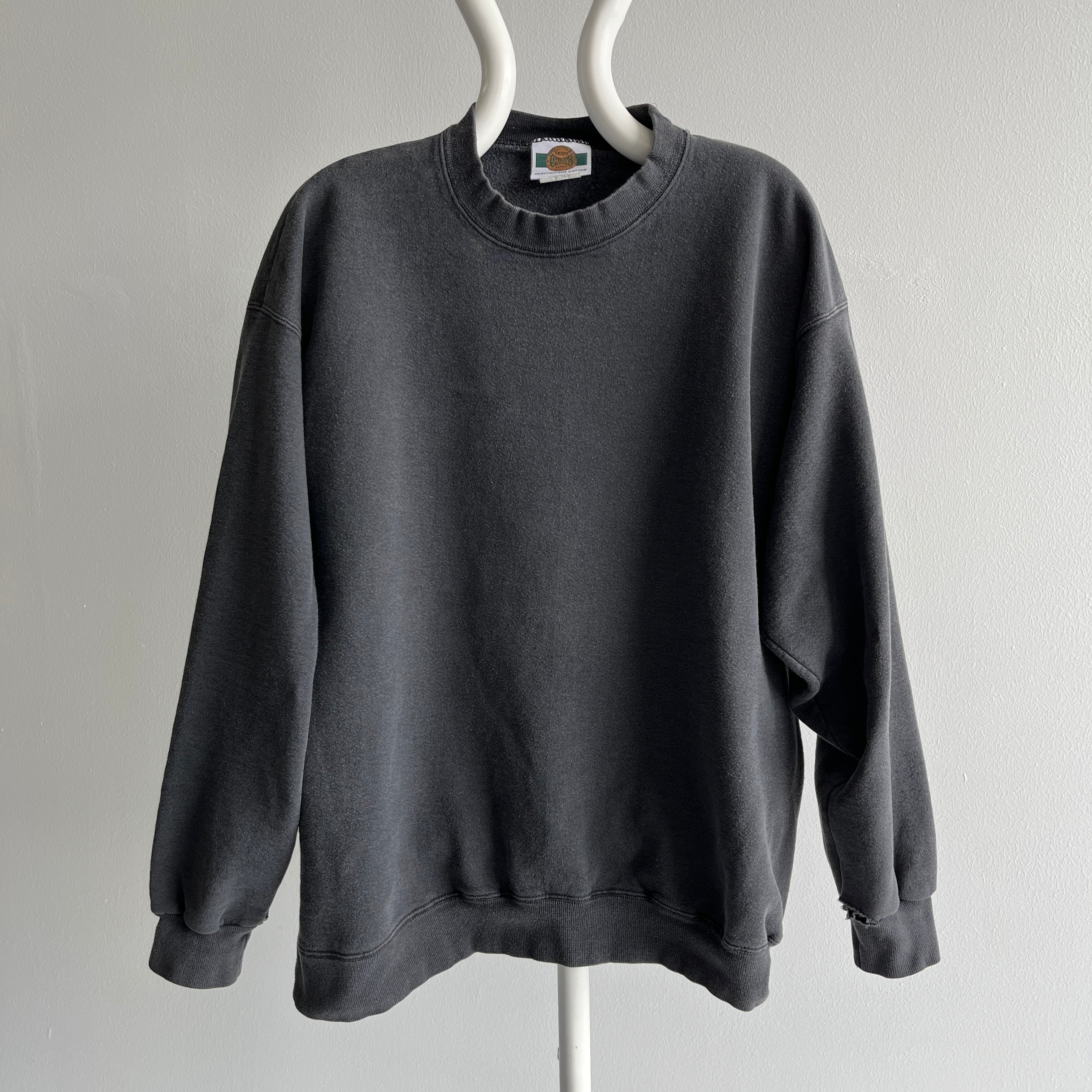 1990s Faded Black Mostly Cotton Sweatshirt