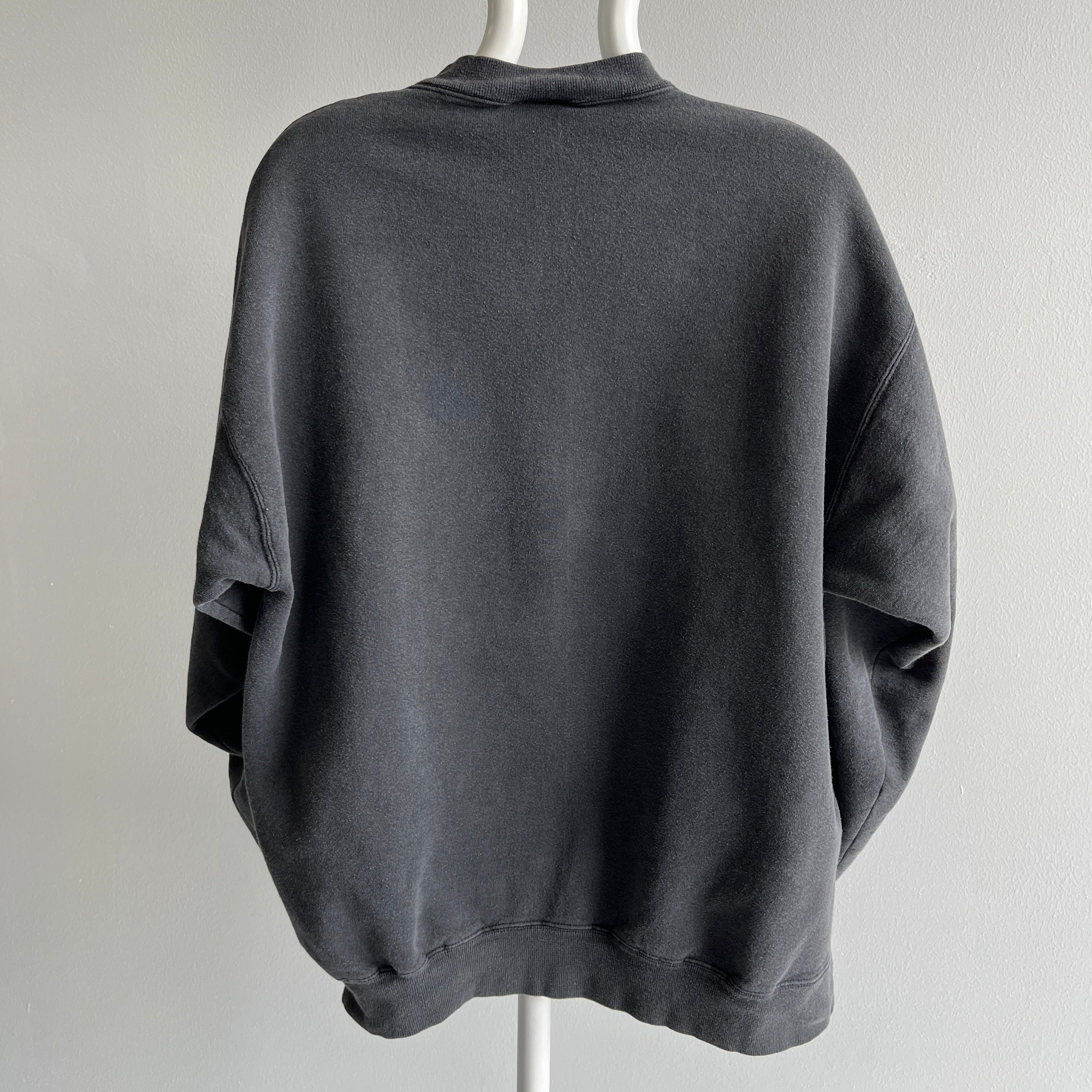 1990s Faded Black Mostly Cotton Sweatshirt