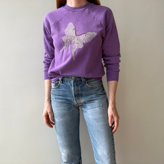 1980s DIY Hand Stitched Butterfly Sweatshirt (early 80s)