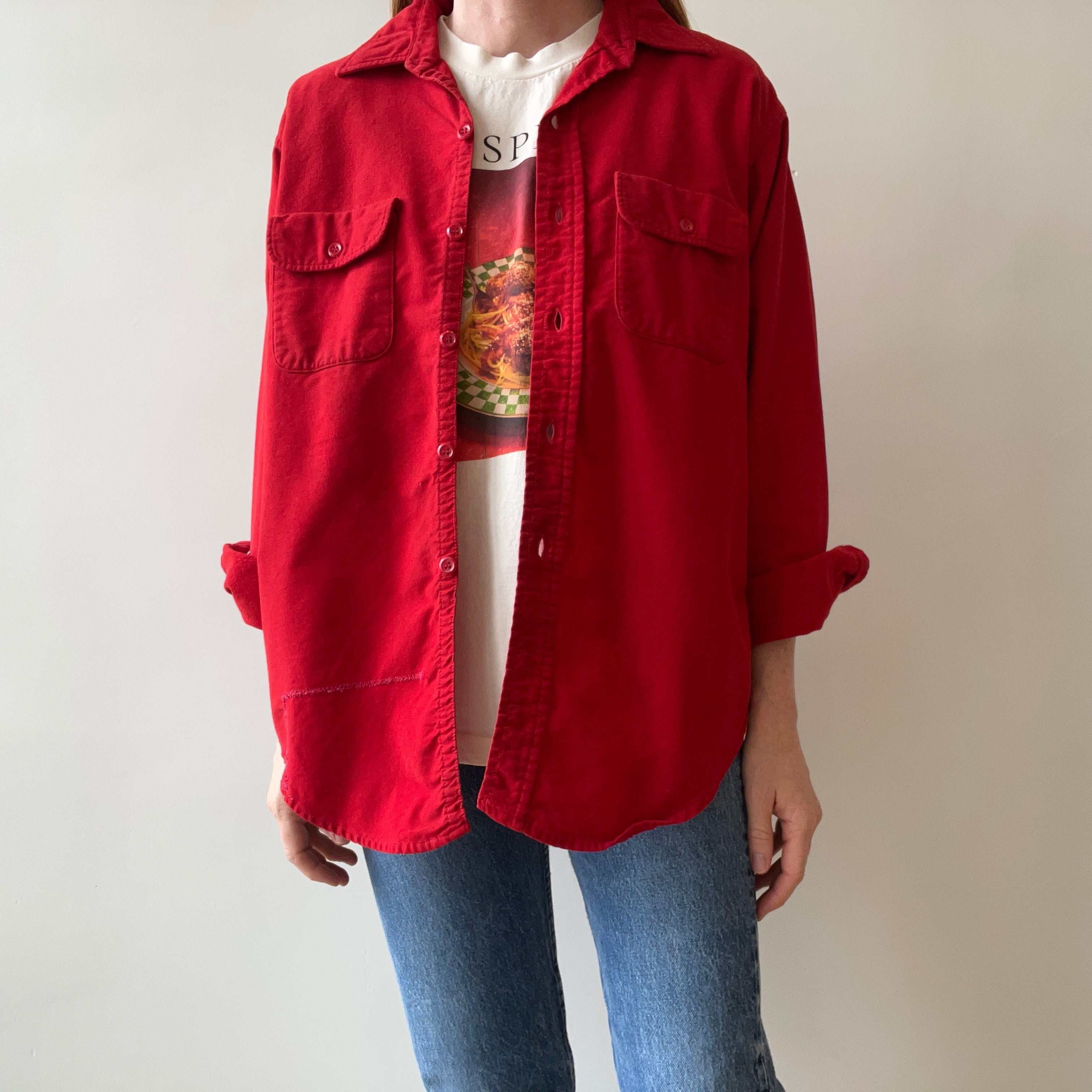 1970s Sears Soft Red Hand Mended Flannel