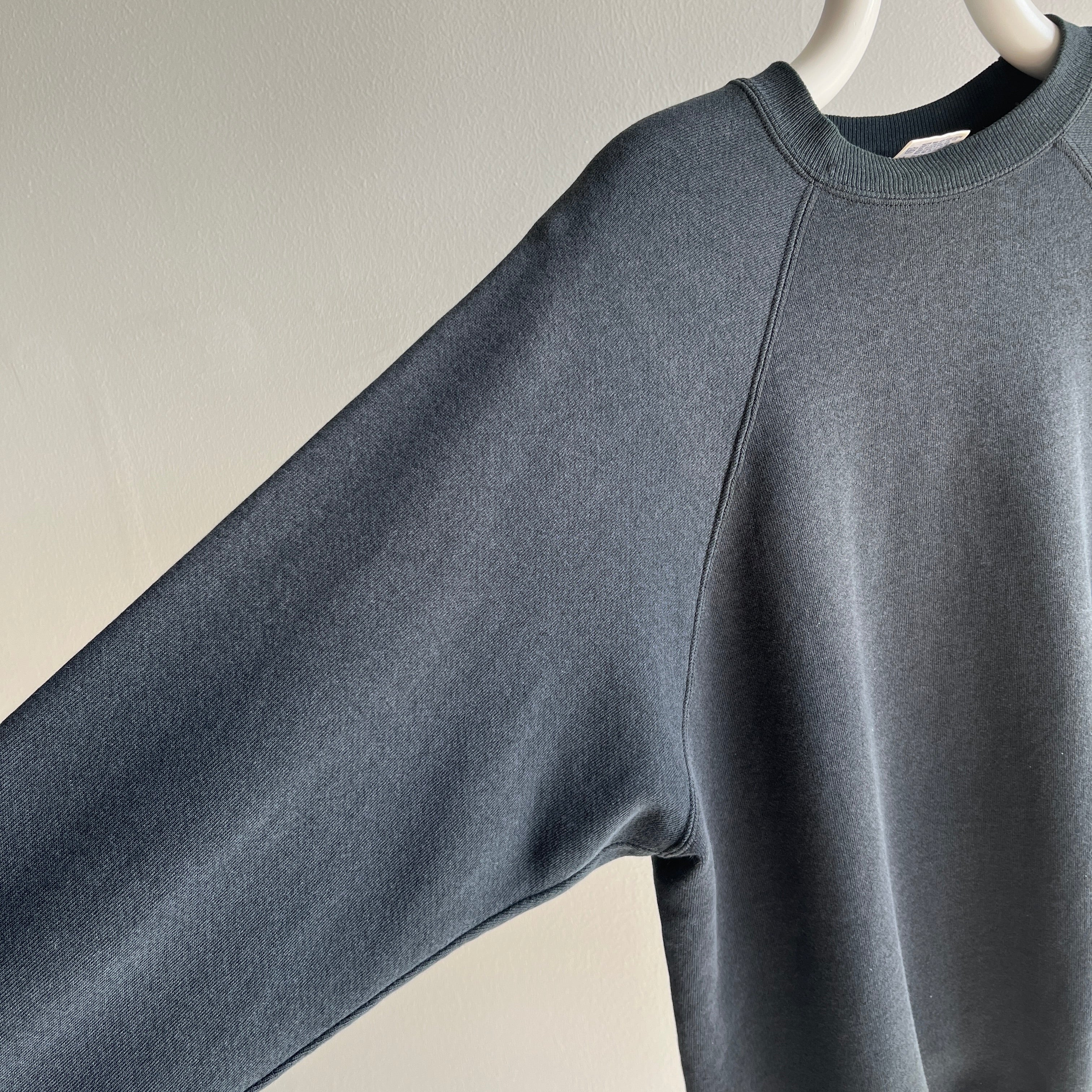 1990s Hanes Luxurious Faded Black Raglan with a Nice Lower Pit for Maximum Comfort - So. Soft.