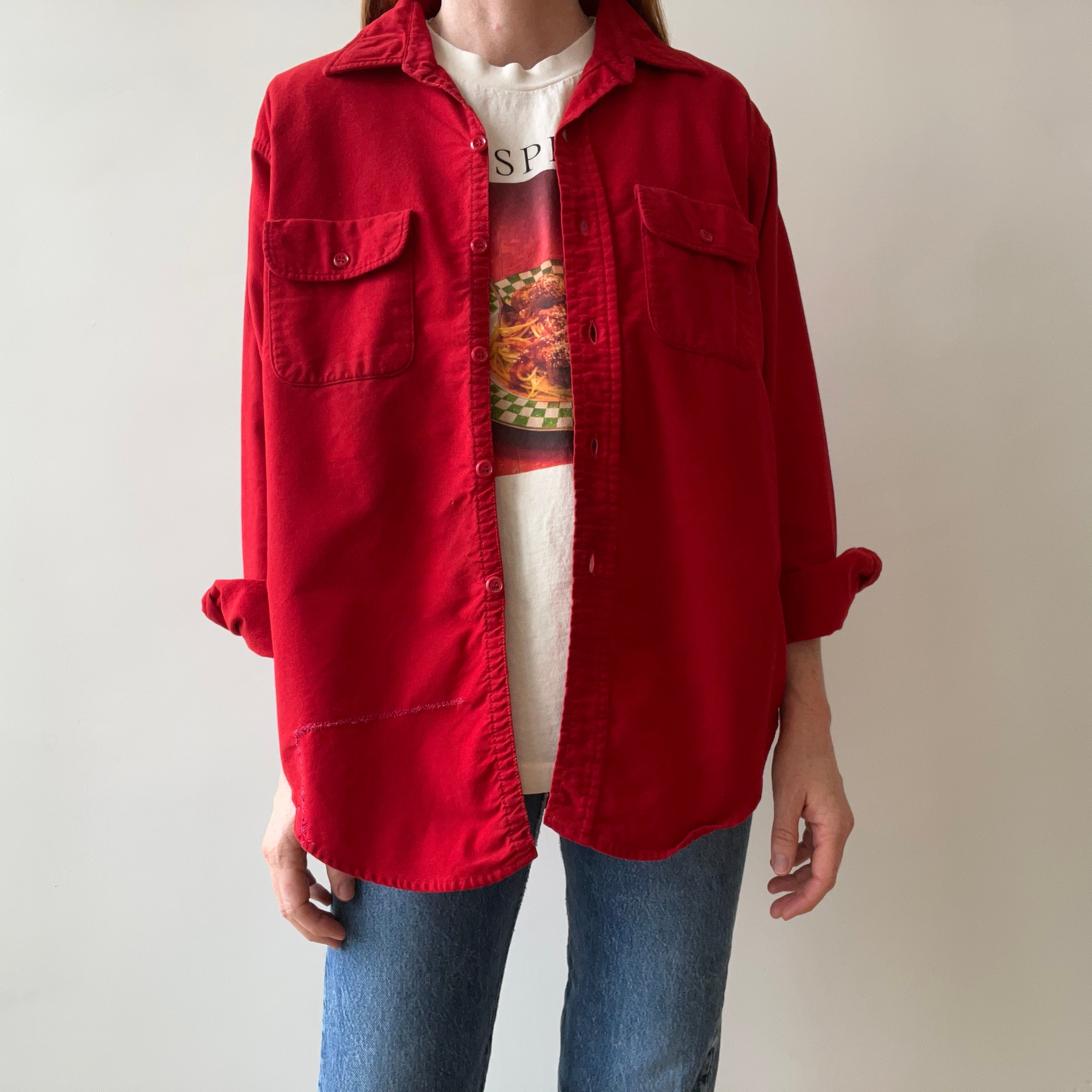 1970s Sears Soft Red Hand Mended Flannel