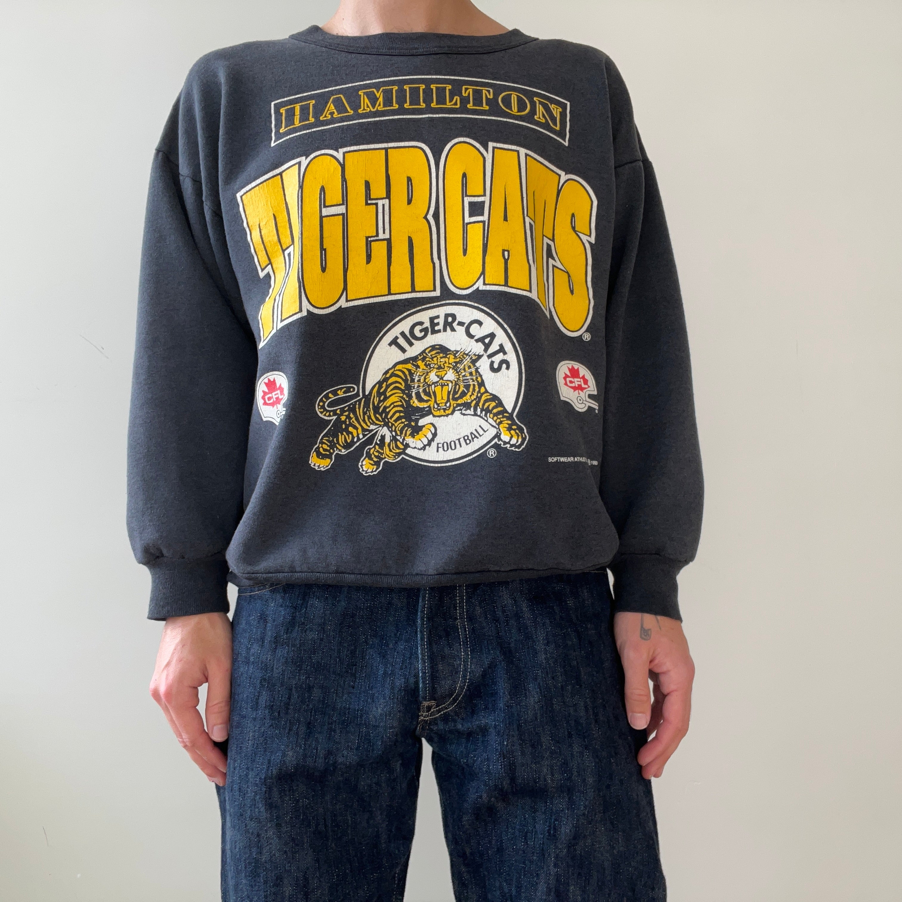 1993 Black Hamilton Tiger Cats Football Sweatshirt