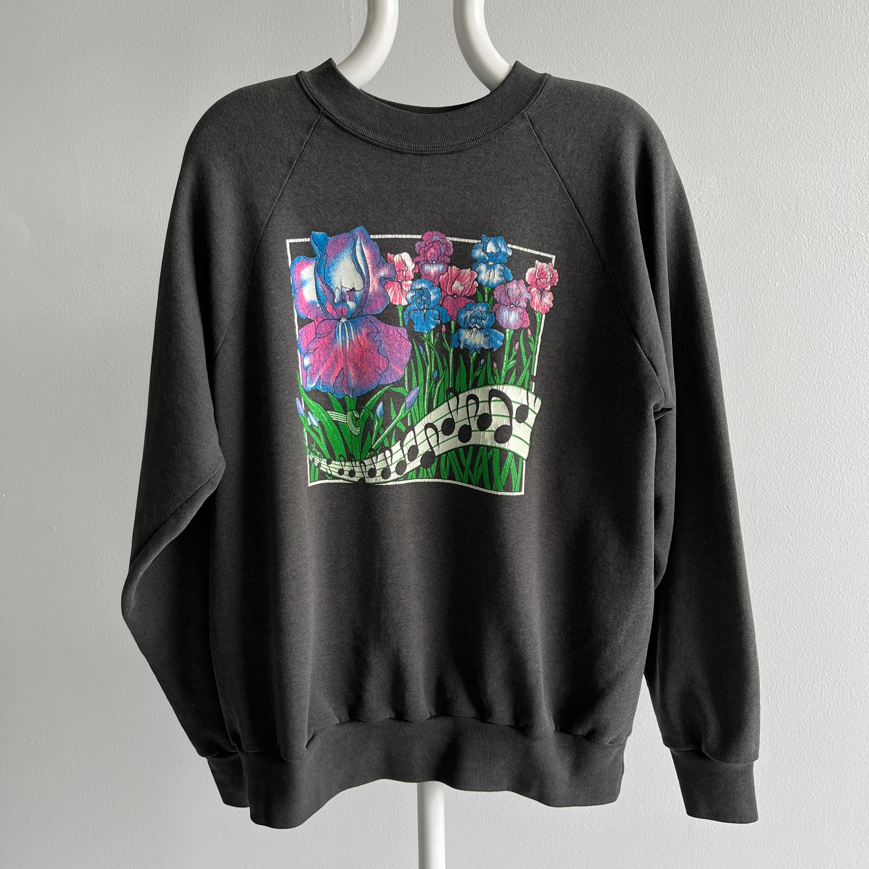 1990s Flowers and Music Notes Nicely Faded Sweatshirt
