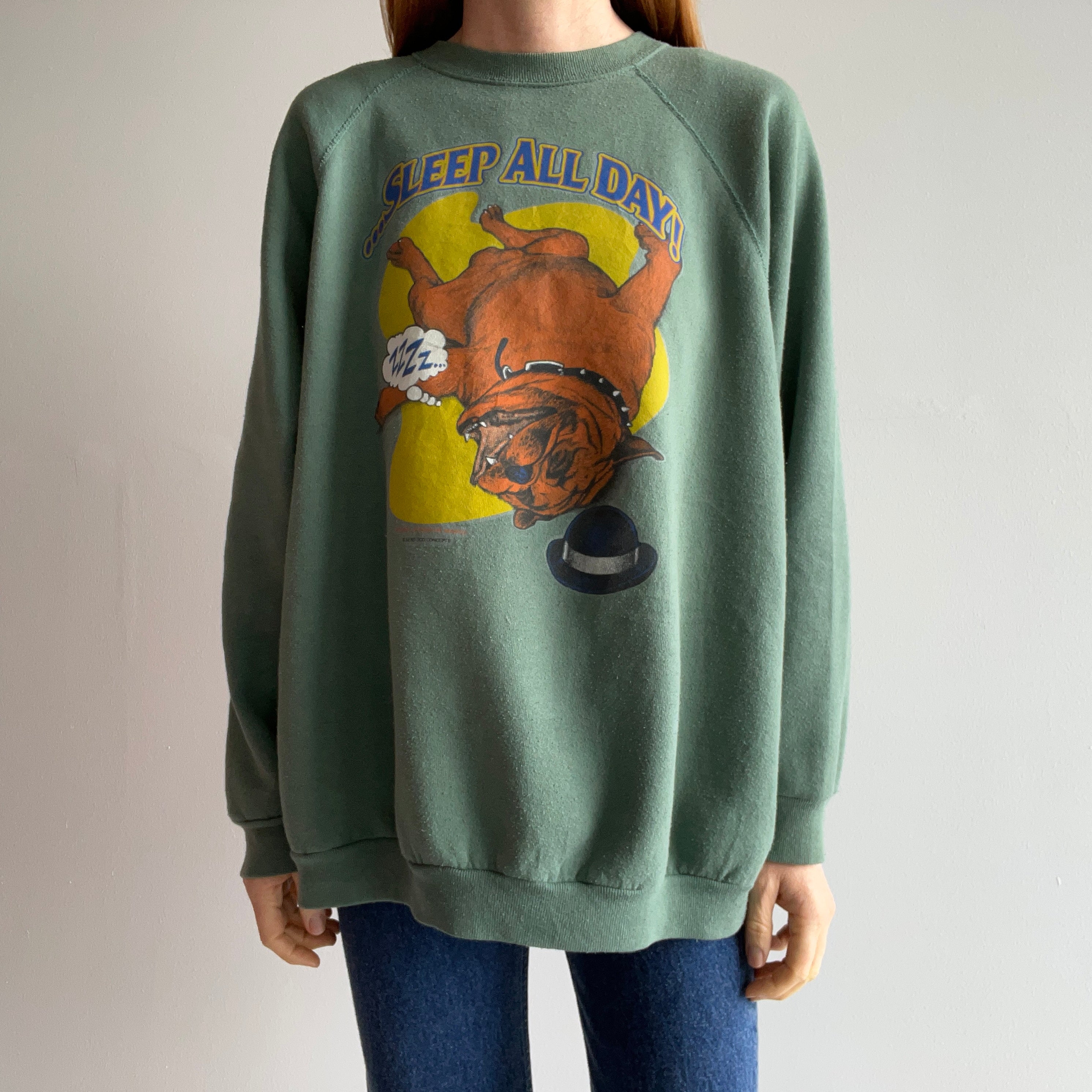 1996 Sleep All Day, Party All Night - Front and Back Bulldog Sweatshirt - OMFGoodness