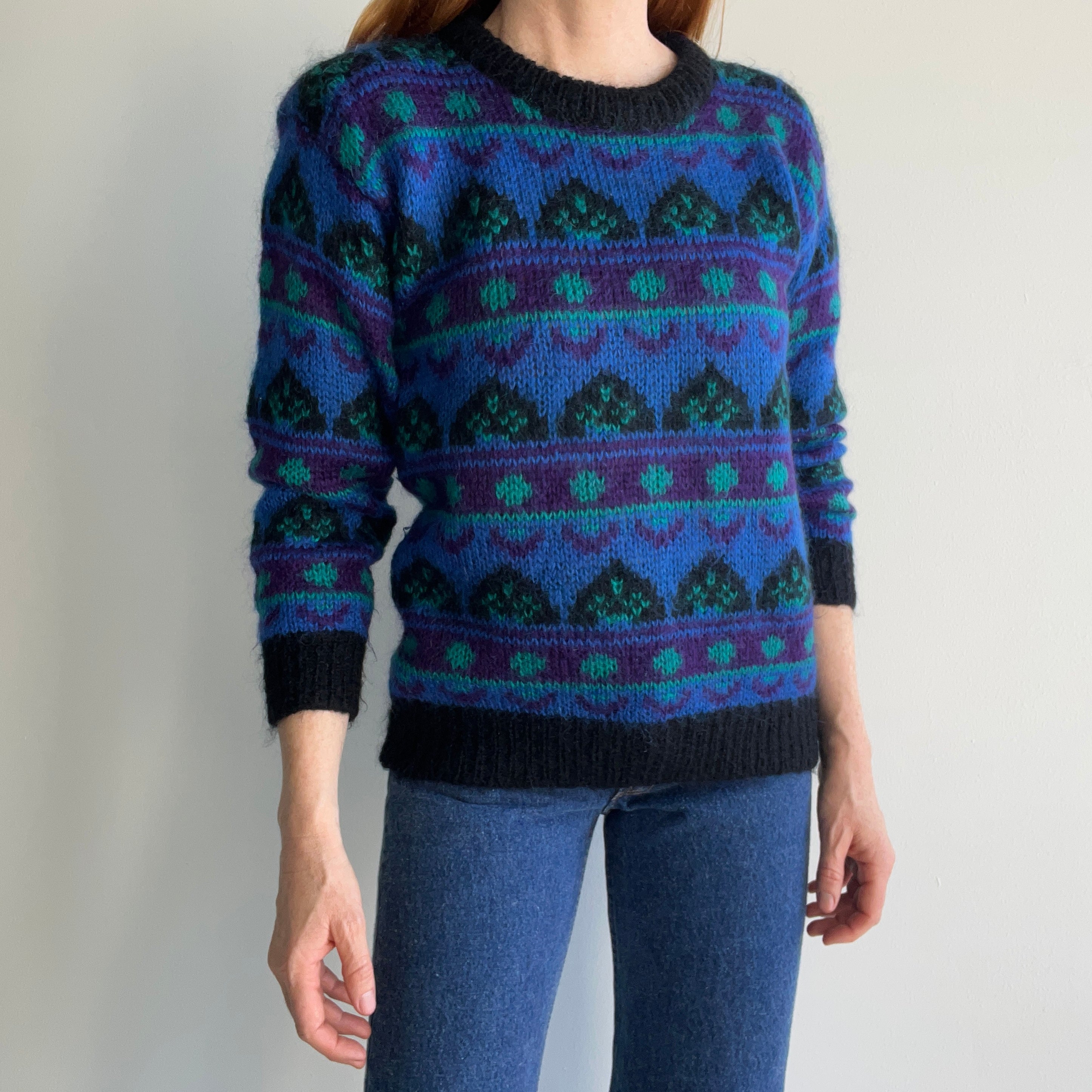 1980s Mohair Blend Sweater with Shoulder Pads - Ohhhlala