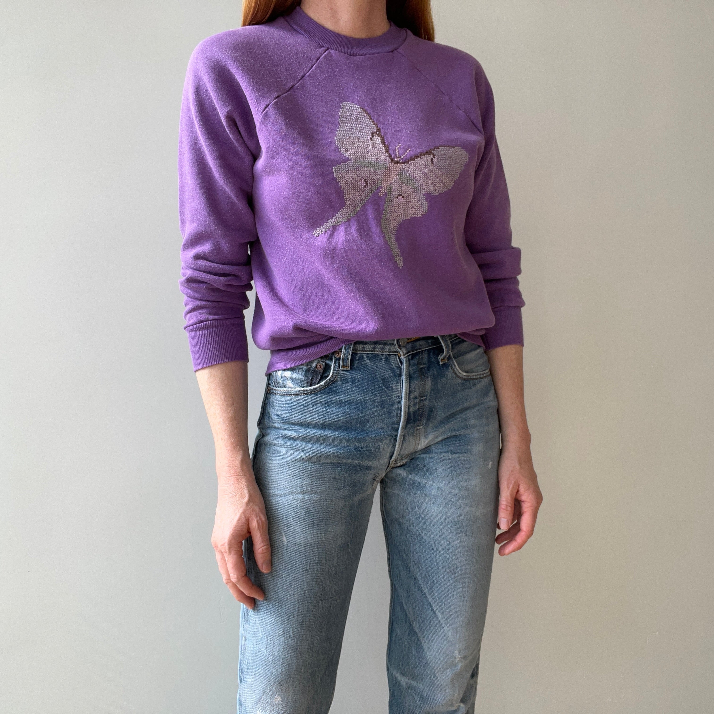 1980s DIY Hand Stitched Butterfly Sweatshirt (early 80s)