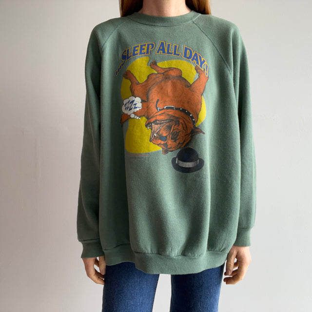 1996 Sleep All Day, Party All Night - Front and Back Bulldog Sweatshirt - OMFGoodness