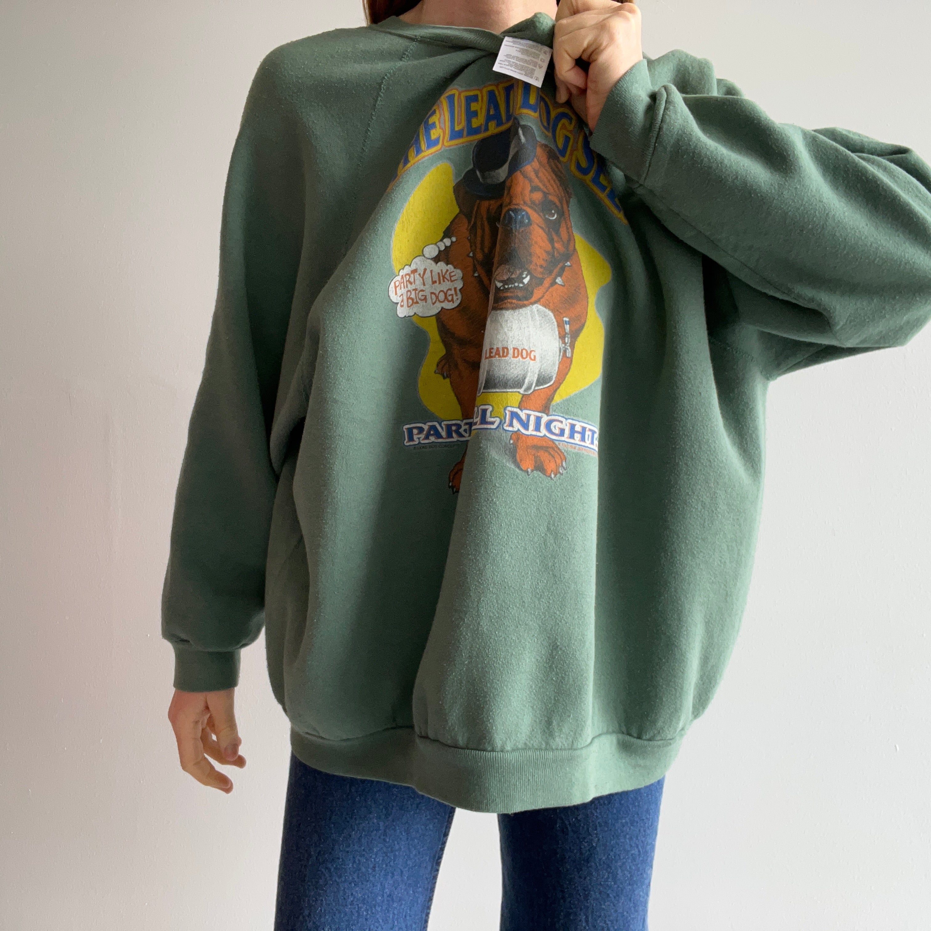 1996 Sleep All Day, Party All Night - Front and Back Bulldog Sweatshirt - OMFGoodness