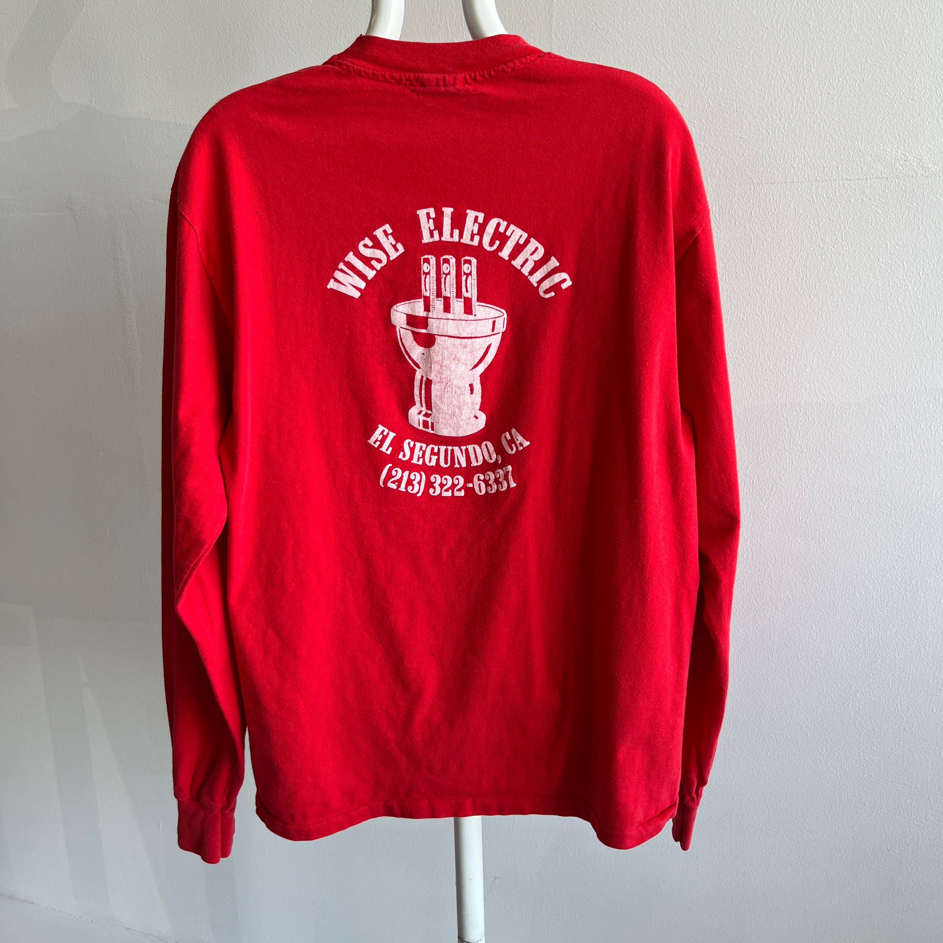 1980s Wise Electric, El Segundo California - Long Sleeve Cotton T-Shirt - The backside!