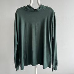 1980s GAP USA Made Blank Forest Green T-Shirt Hoodie with Hole