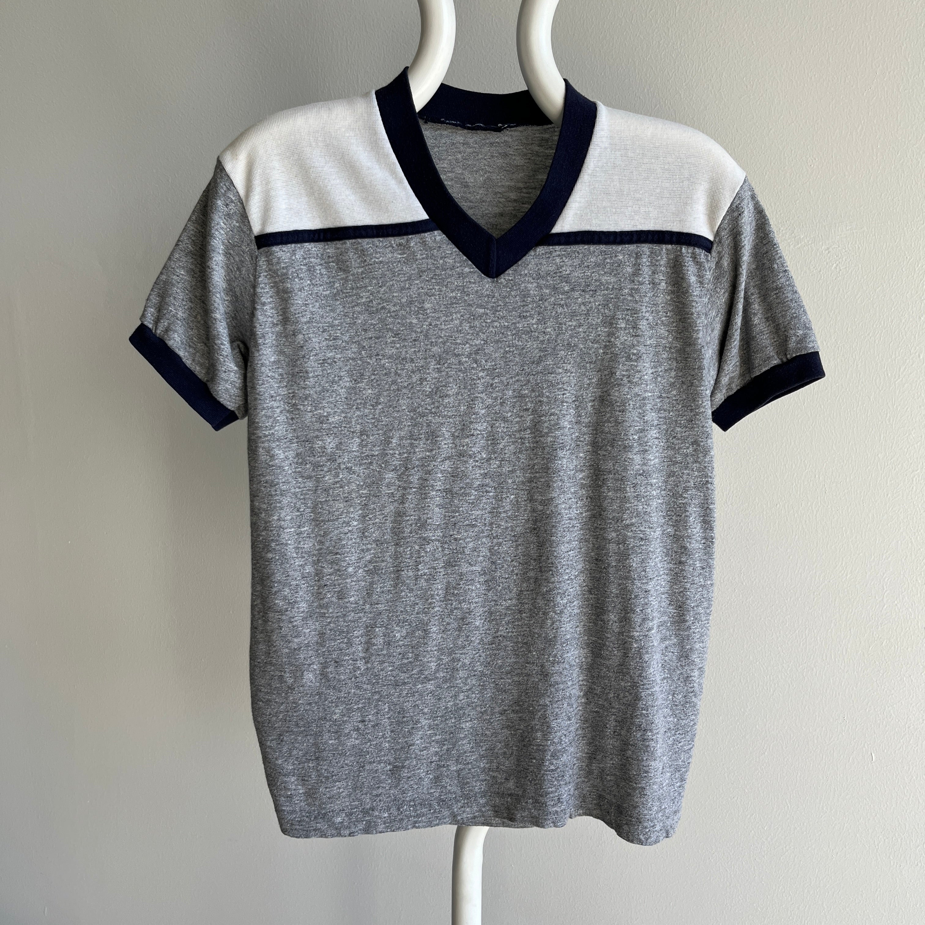 1970s Color Block V-Neck T-Shirt - Soft and Slouchy