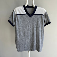 1970s Color Block V-Neck T-Shirt - Soft and Slouchy