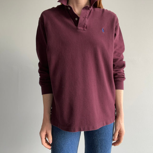 1990s Burgundy Long Sleeve Ralph Lauren Polo Shirt